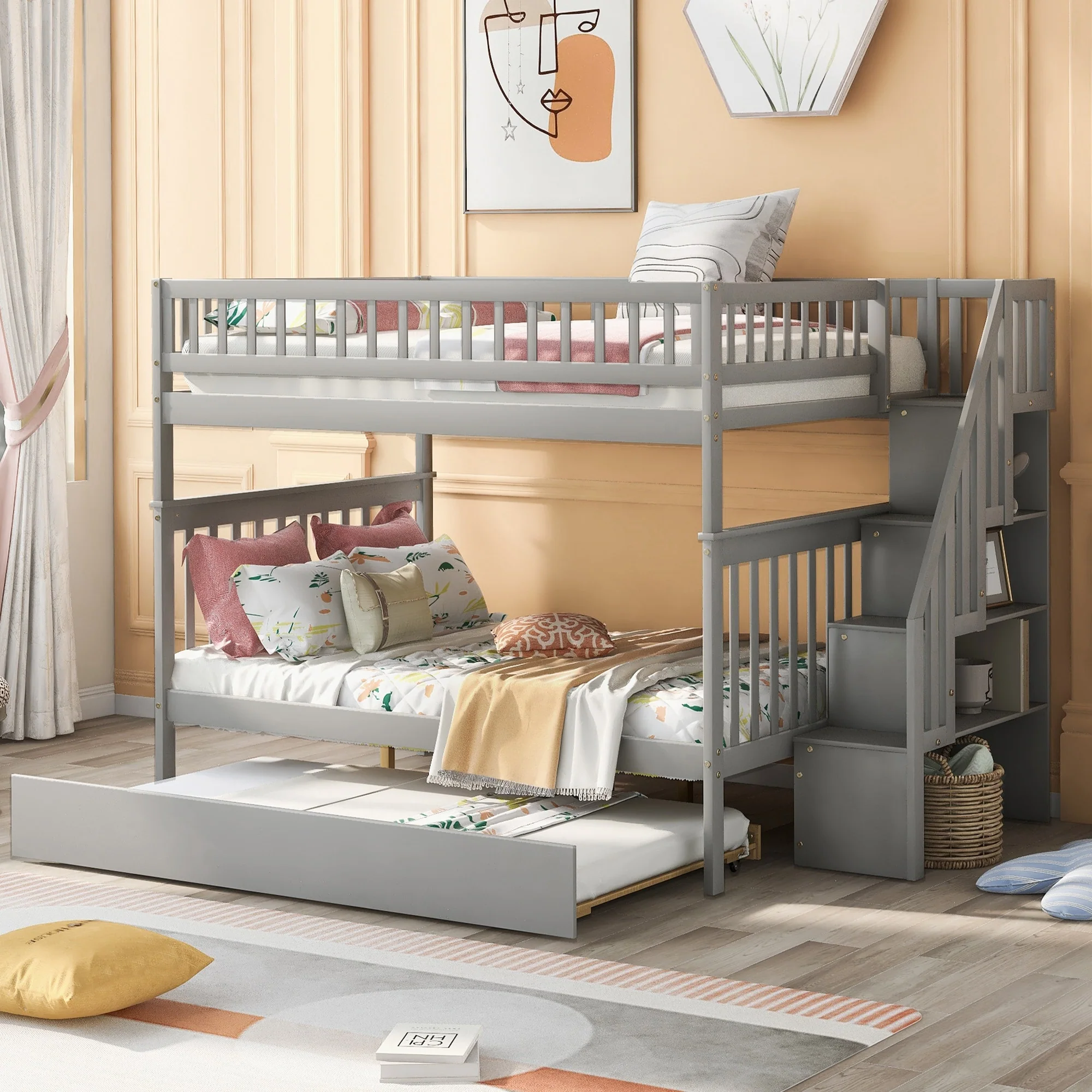 Bunk Bed with Trundle and Staircase