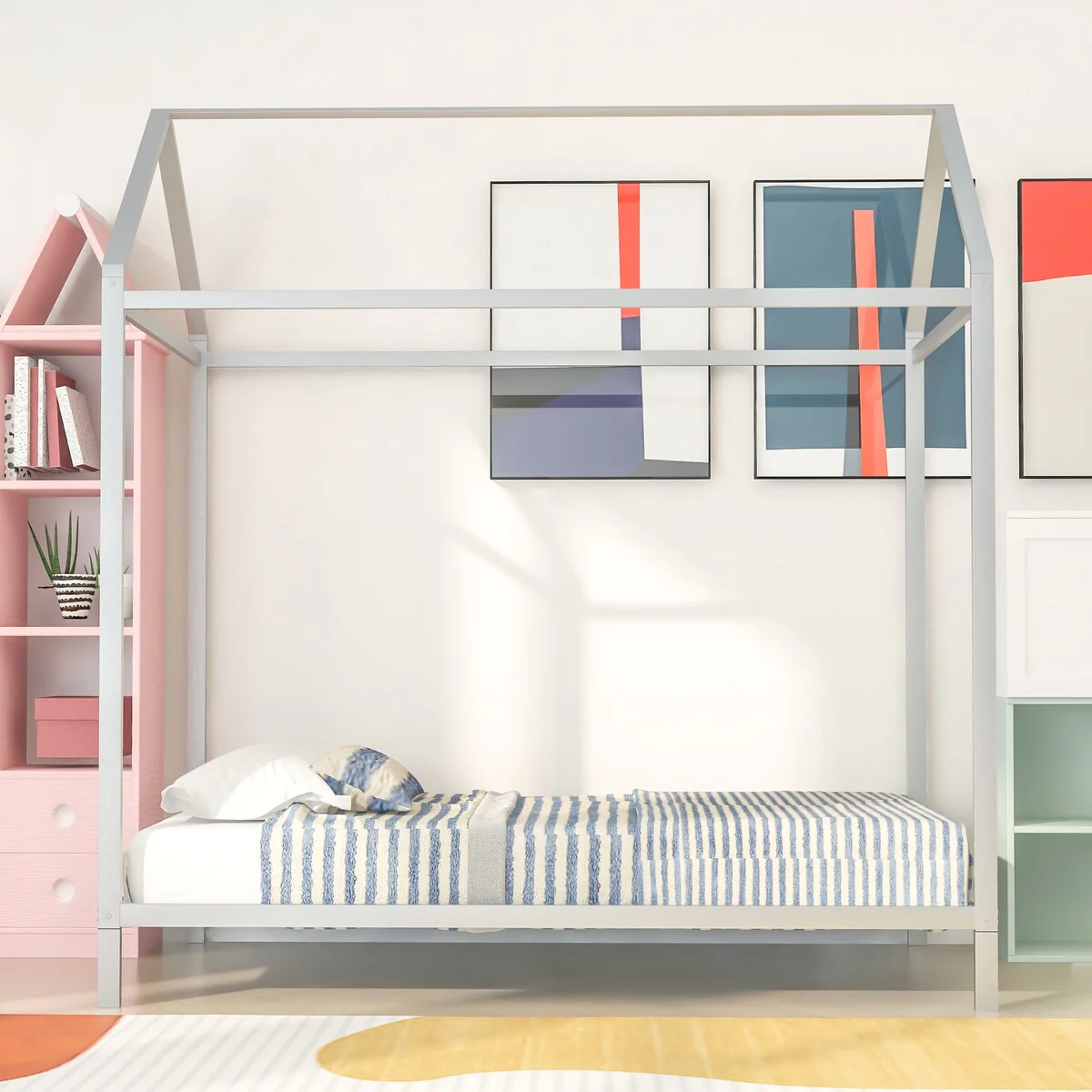 Grey Twin SizeHouse Bed Frame for