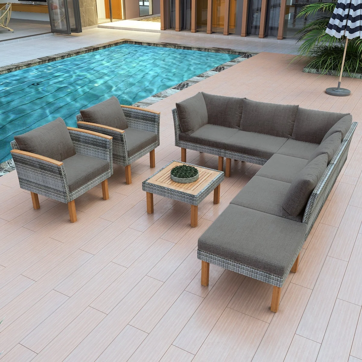 9-Piece Wicker Patio Conversation Set