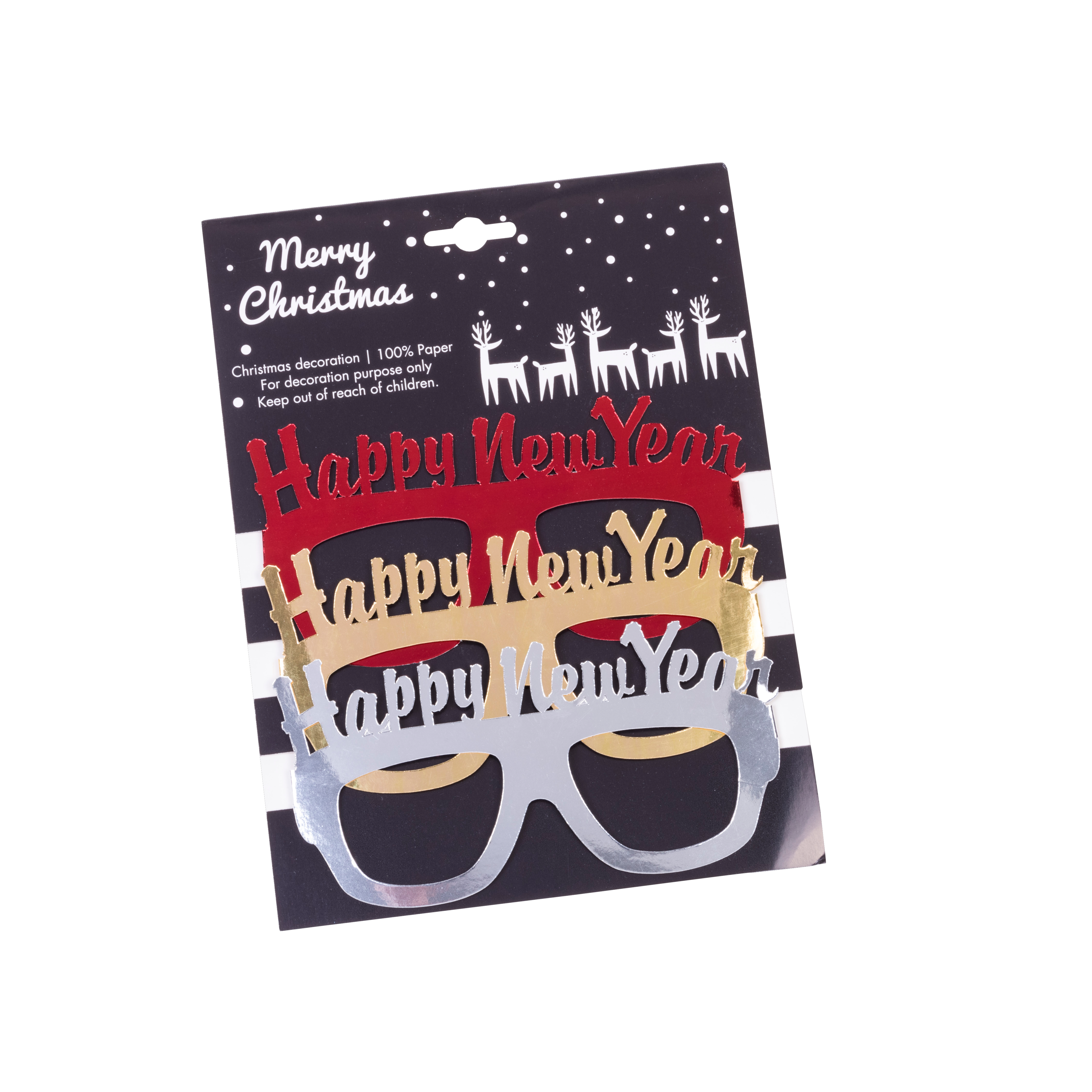 HAPPY NY Partybril set van 3 rood, goud, zilverH 10 x B 16 cm