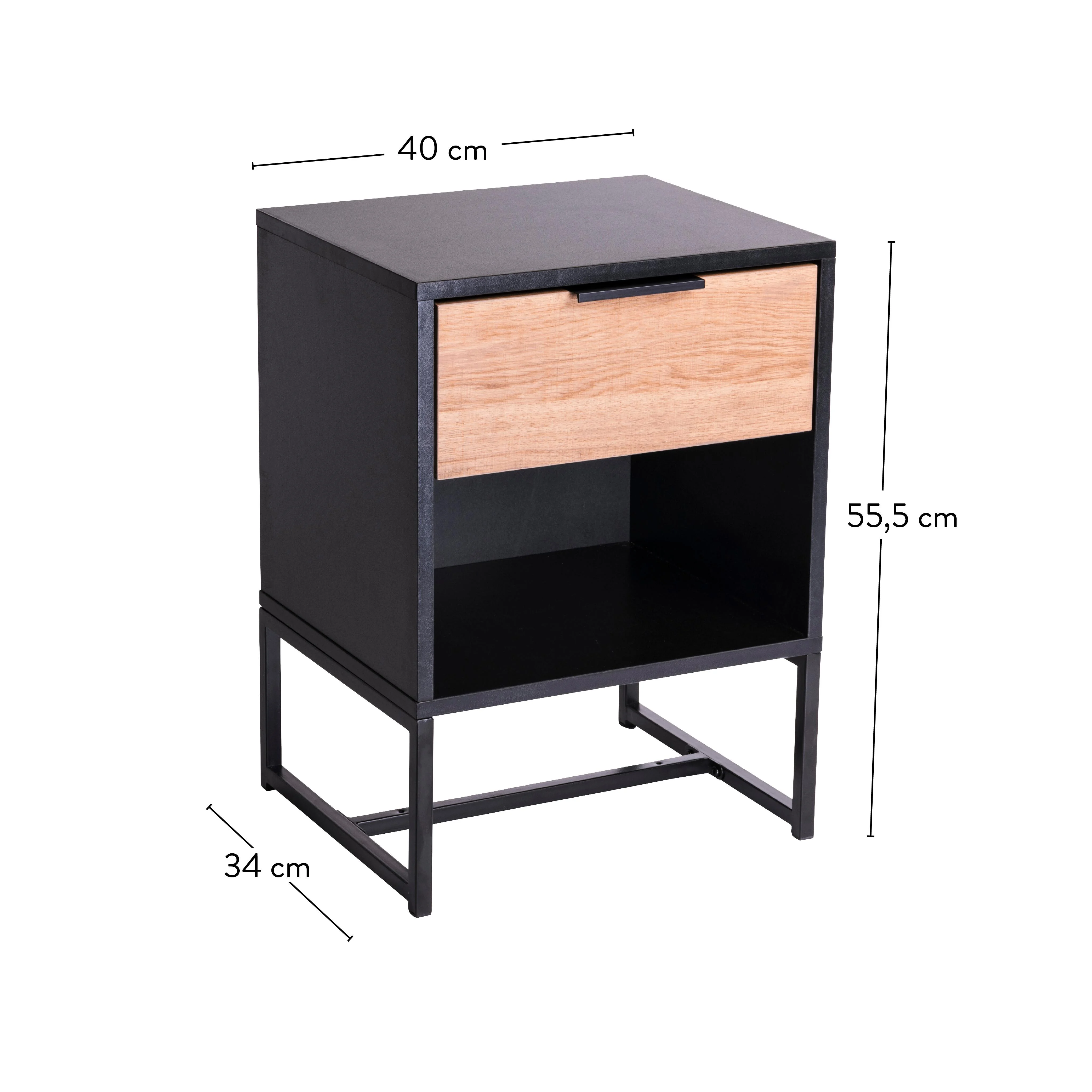 TRENTON Nachtkast zwart, naturelH 55,5 x B 40 x D 34 cm