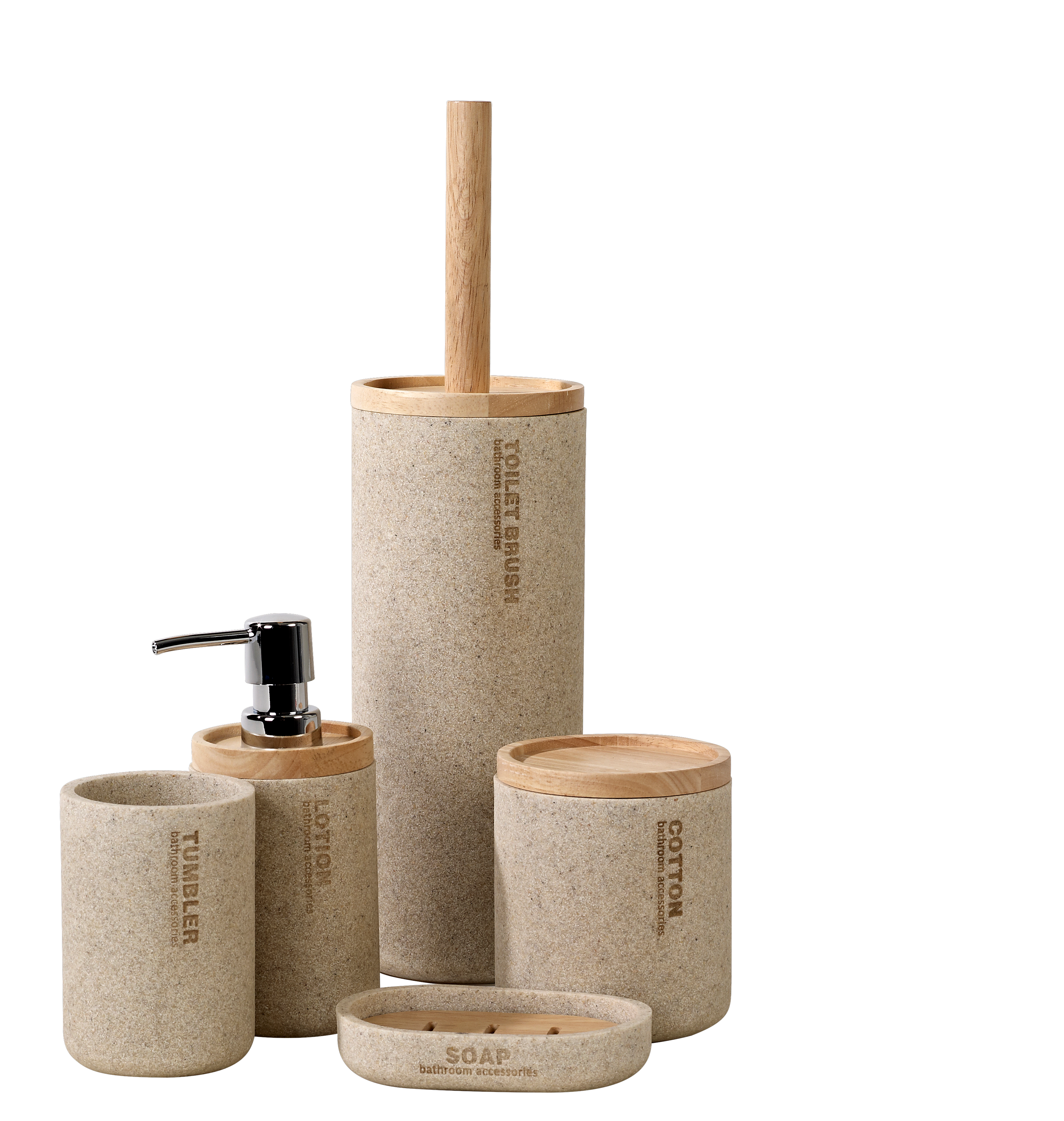 NEW RESIN WC-borstel in houder naturelH 38,5 cm - Ø 10,3 cm