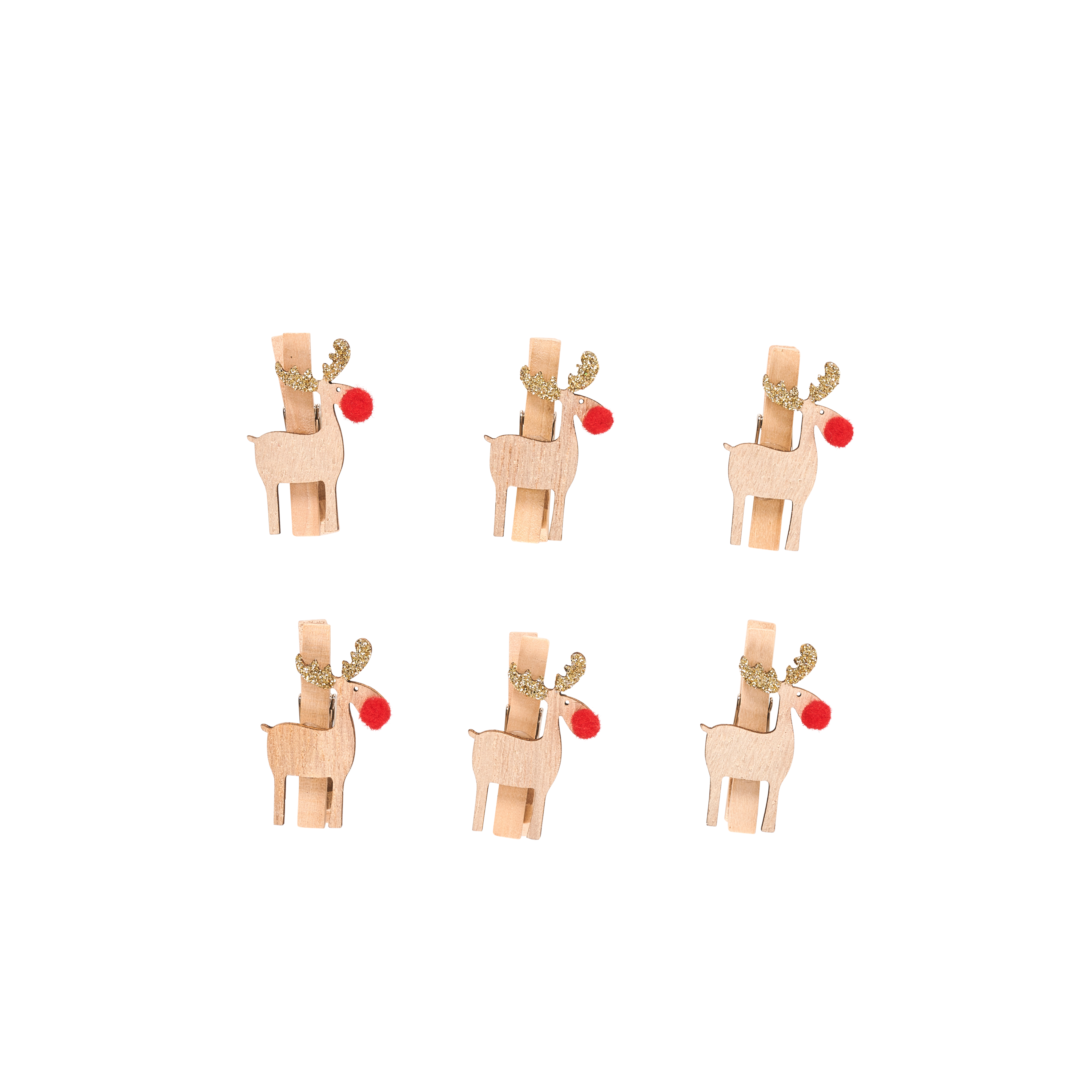 RED NOSES Decoratieve clip set van 6 rood, naturelH 5 x B 3 cm