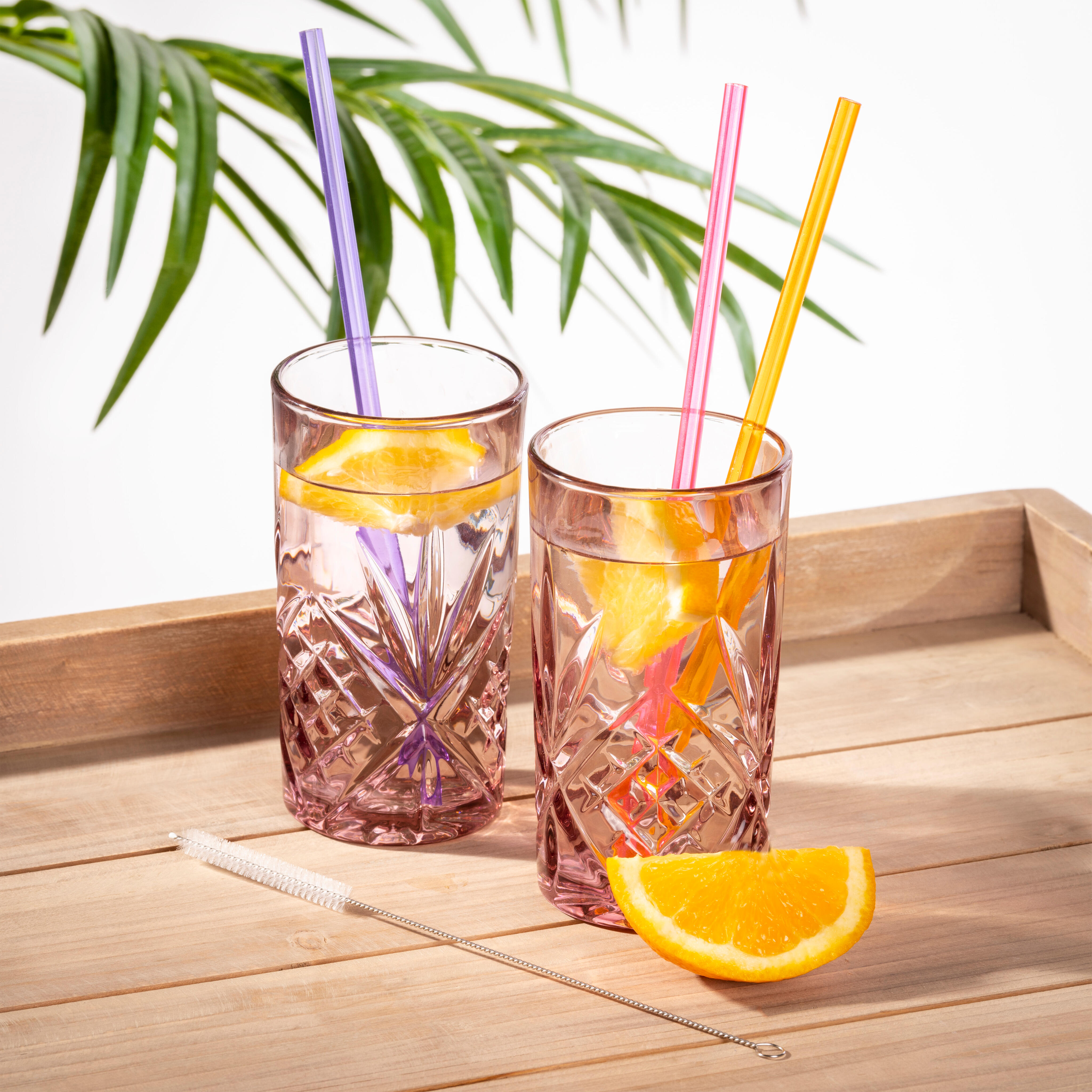 SLURP Herbruikb.rietjes set van 6 mix van 3 kleuren oranje, paars, rozeL 23 cm