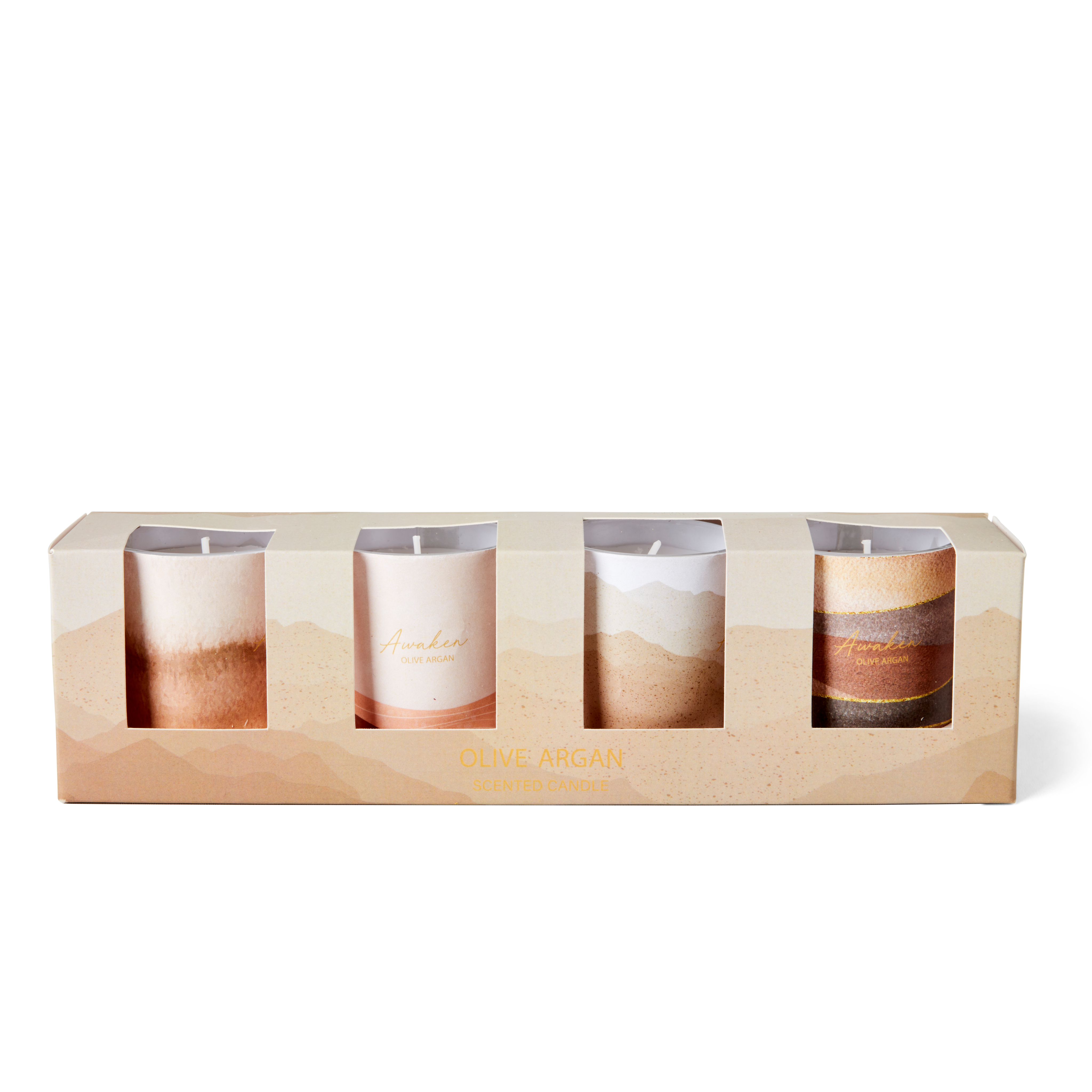 MIRA Geurkaarsen S/4 bruin, crème, beigeH 6,7 cm - Ø 5,5 cm