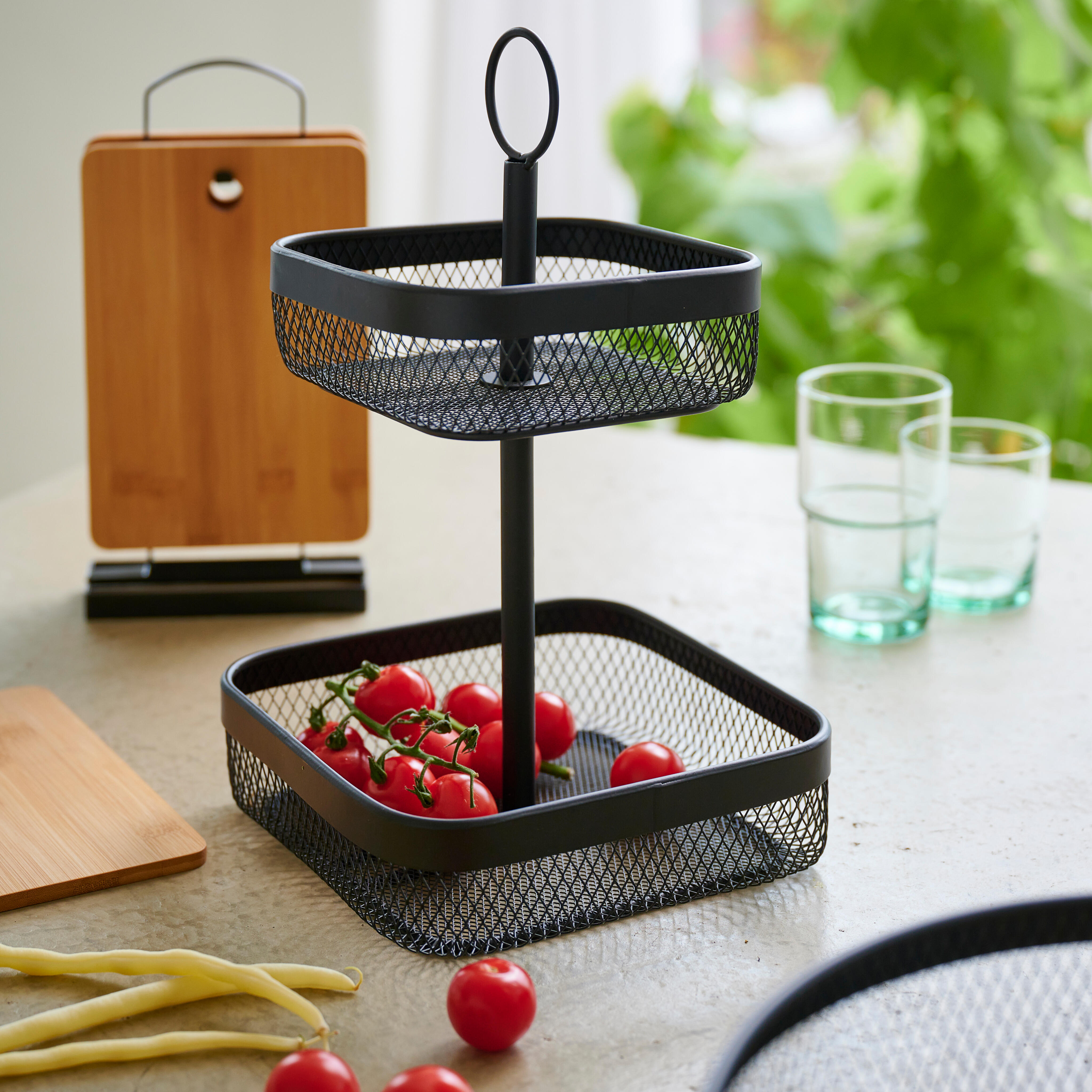 BLACK LUNAR Mandje vierkant 2-delig zwartH 34 x B 21 x D 21 cm - CASA