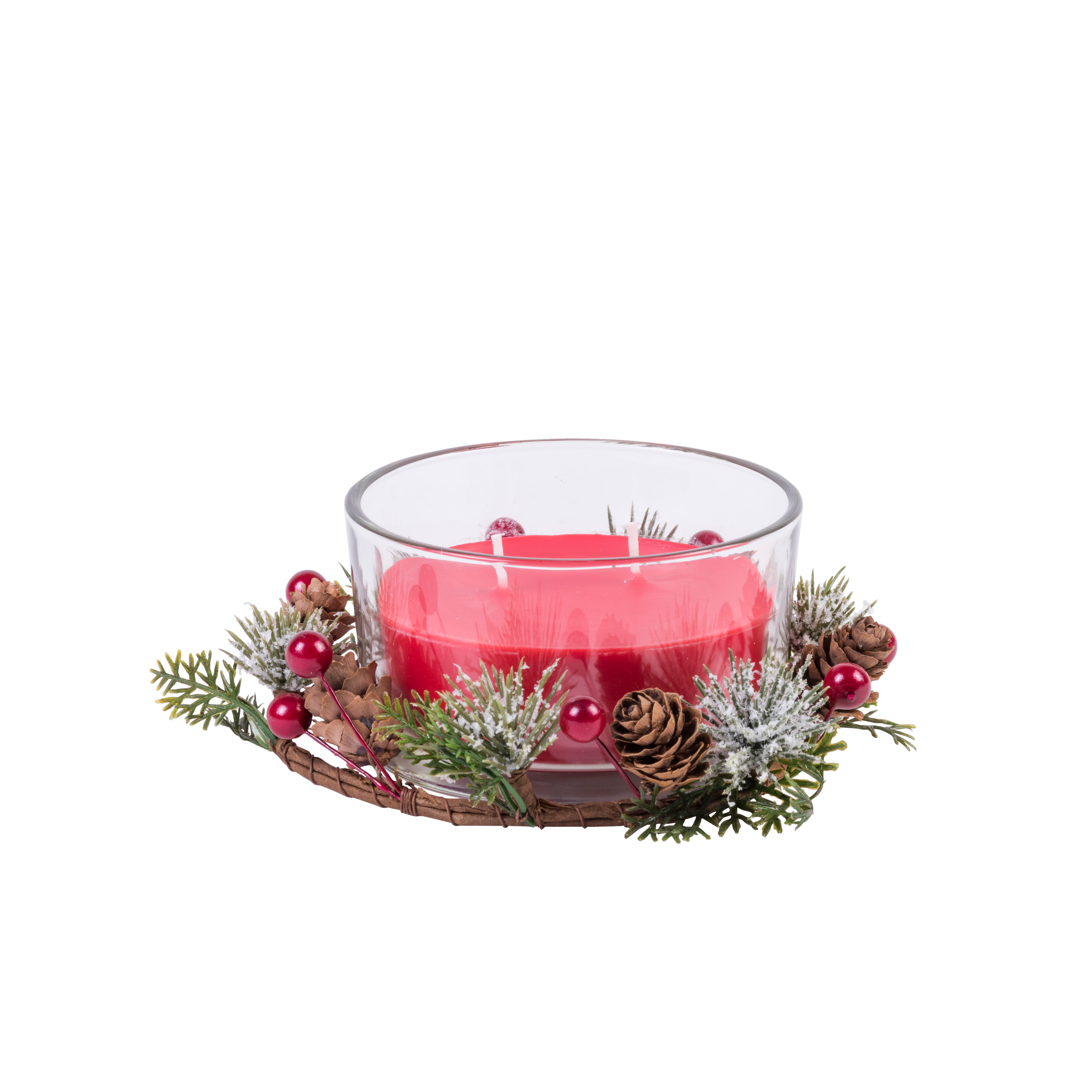 XMAS Kaars met deco roodH 4 x B 15,5 x L 15,5 cm