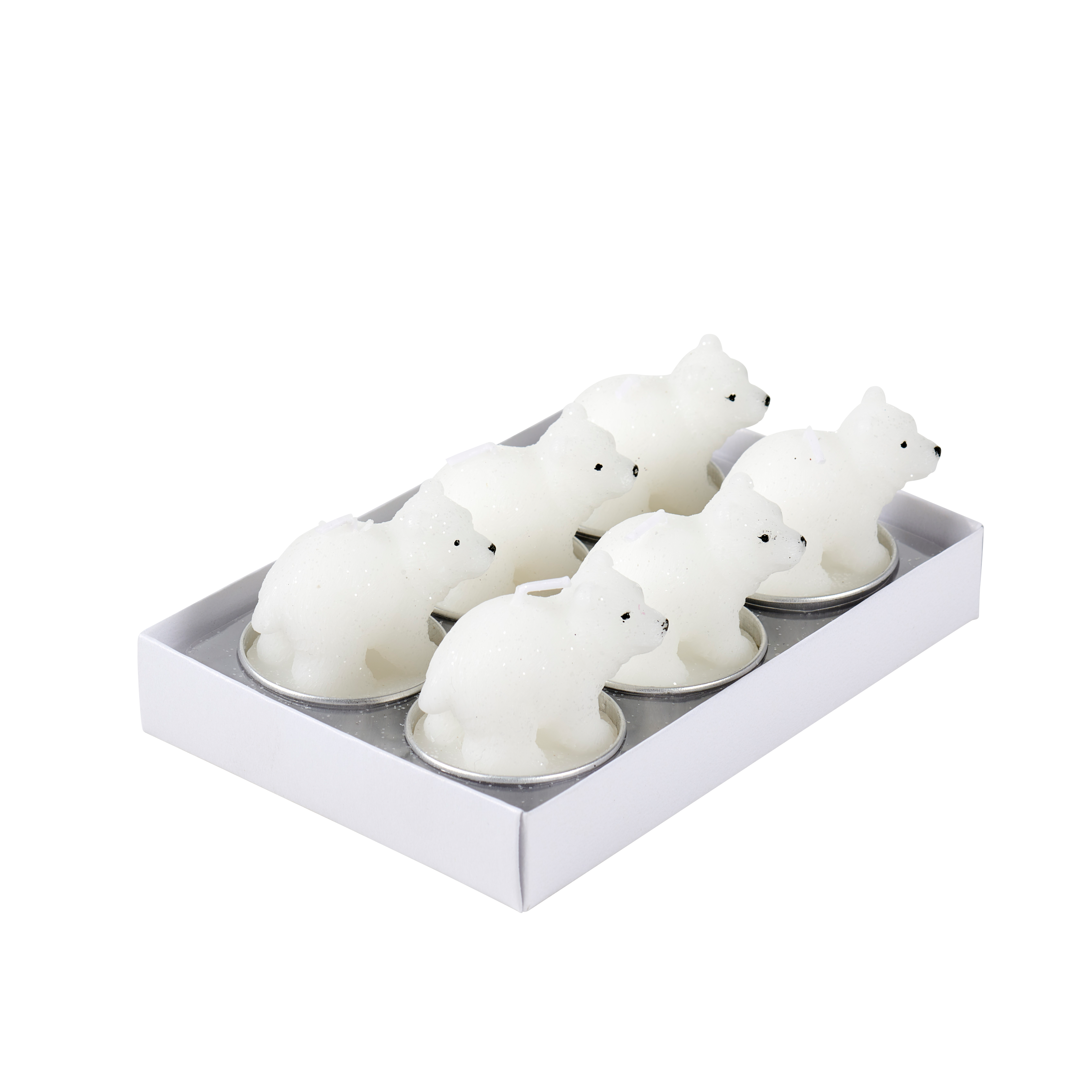 POLA Theelichten ijsbeer set van 6 witH 4,5 cm - Ø 3,5 cm