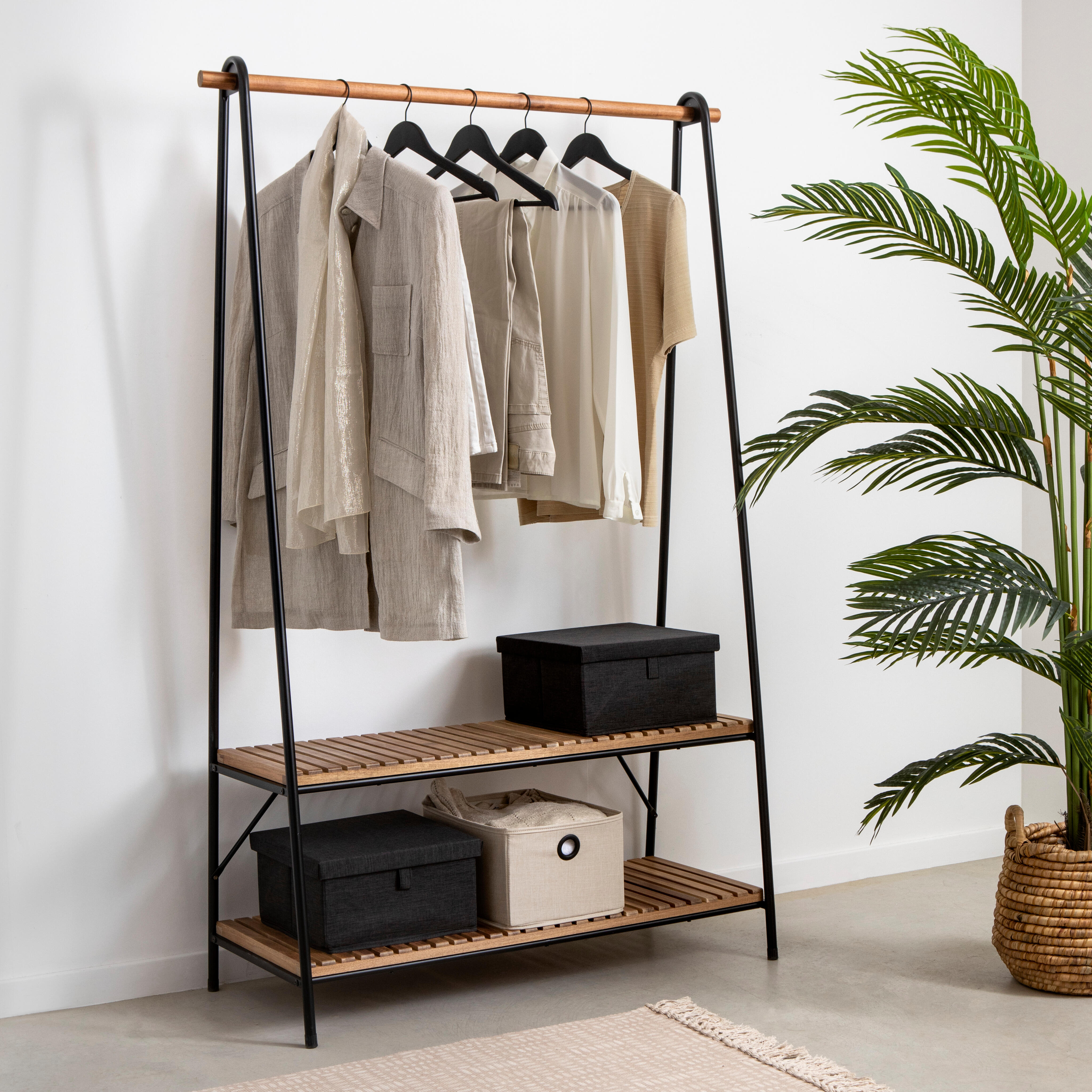 ACACIA Kledingrek zwartH 170 x B 100 x D 46 cm