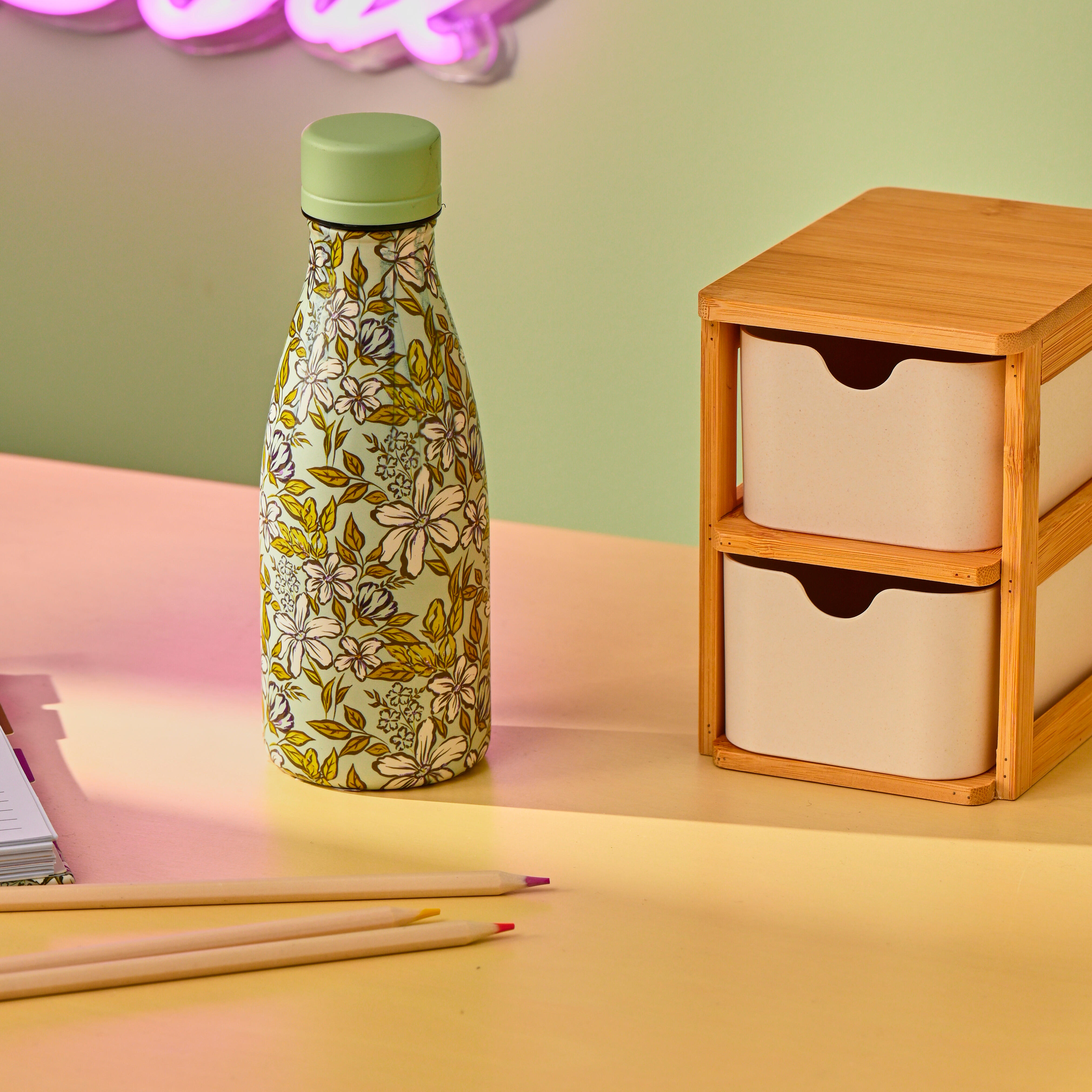 FRESHMOOD Isoleerfles 35cl sea foam + print sea foam kleurH 20 cm - Ø 7 cm - CASA