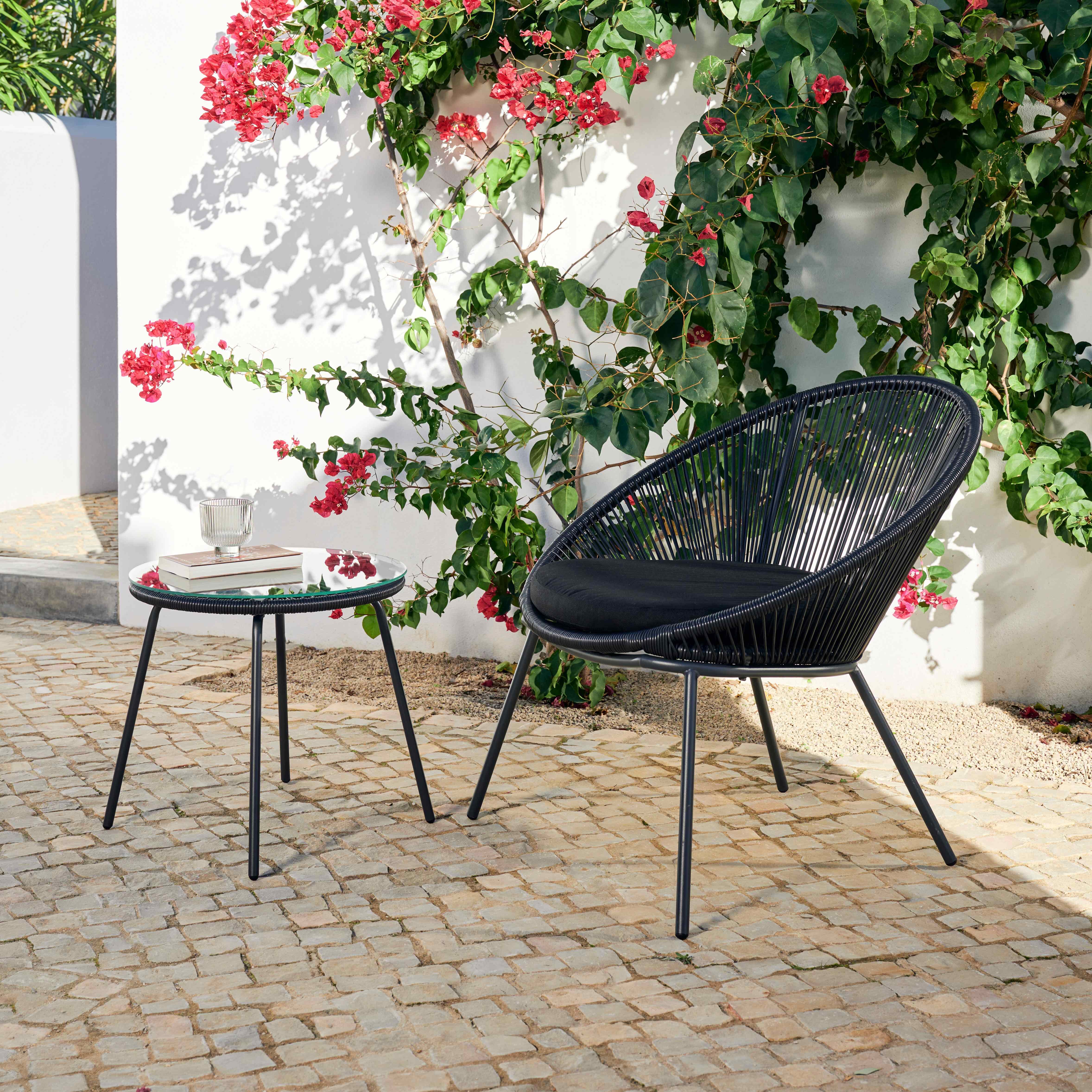 PAPAYO & ACAPULCO Loungeset zwartLoungestoel met loungetafel