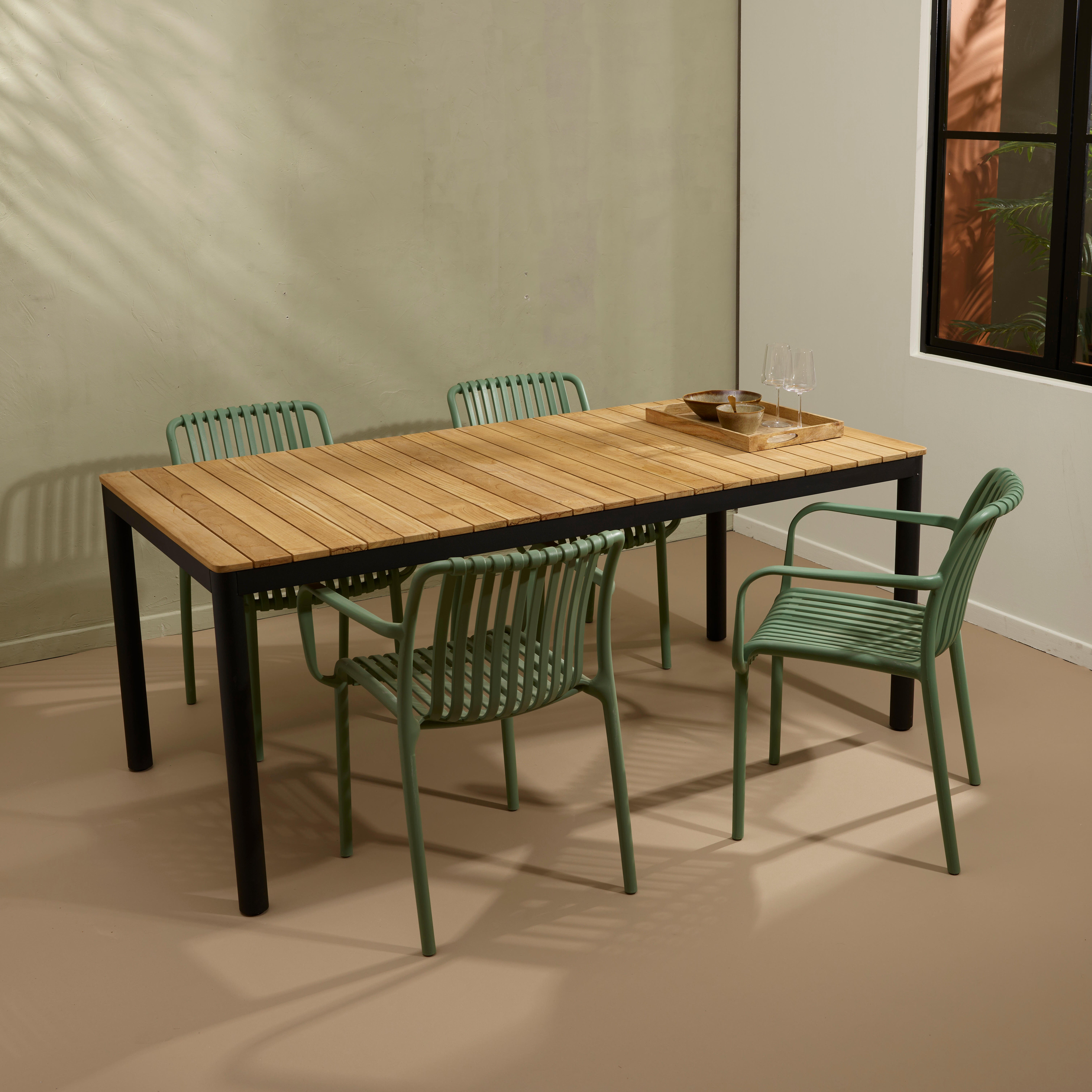 TIBO & NOMI Tuinset groenTafel en 4 stoelen