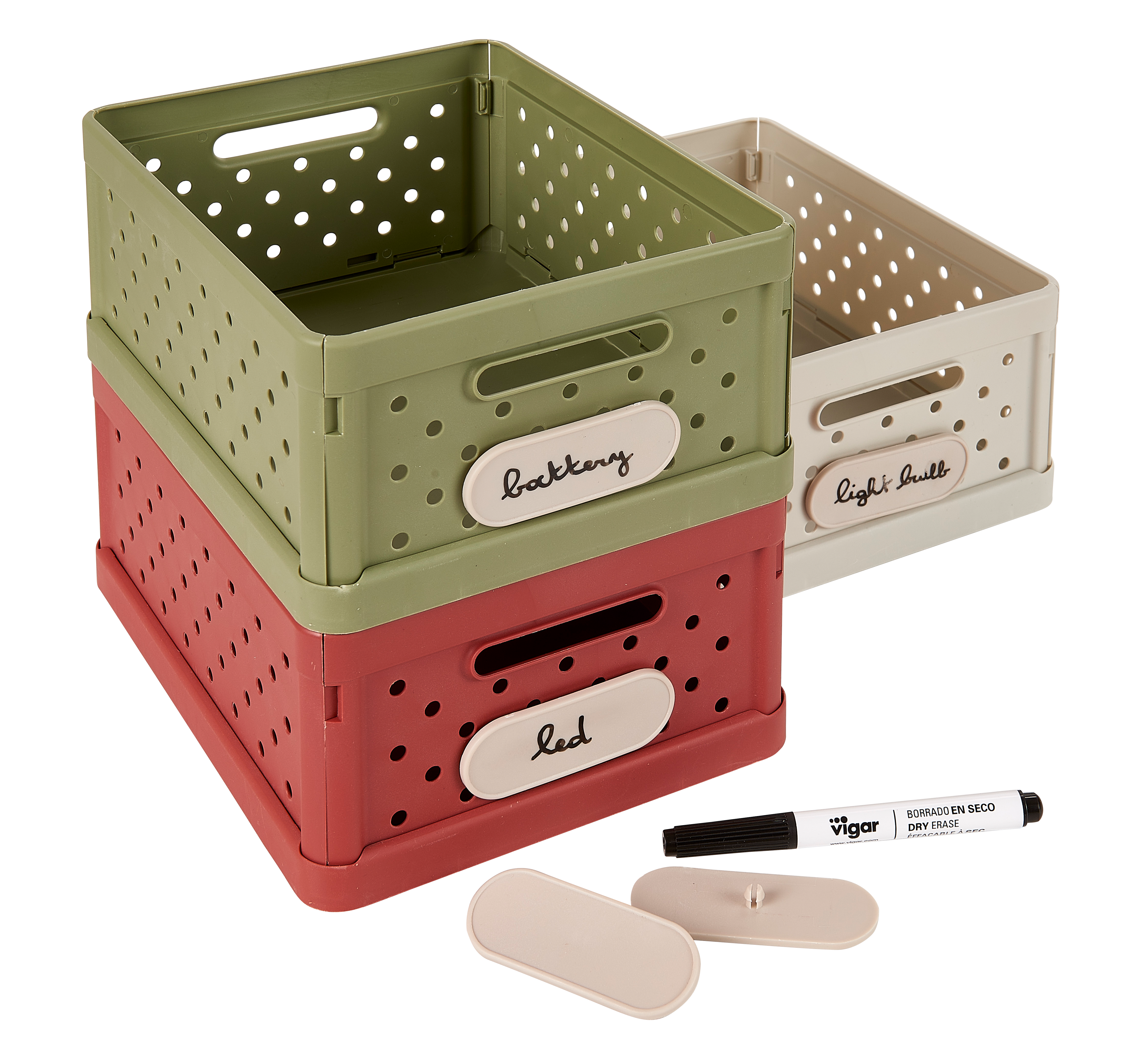 JACQUI Storage labels en stift voor vouwkratten beigeB 3 x L 8 cm