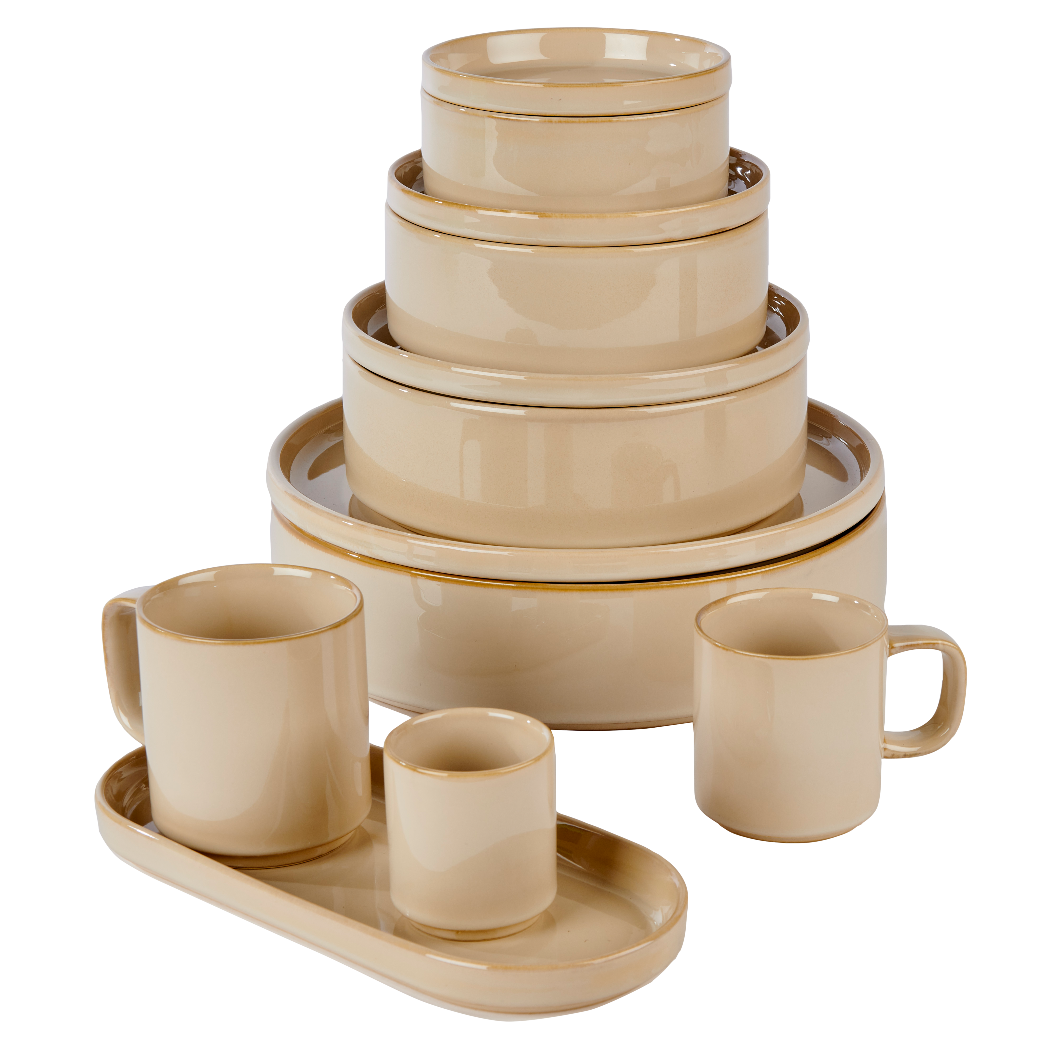 MINERAL SAND Mok met oor 30 CL beige - set van 4 H 8,5 cm - Ø 8 cm