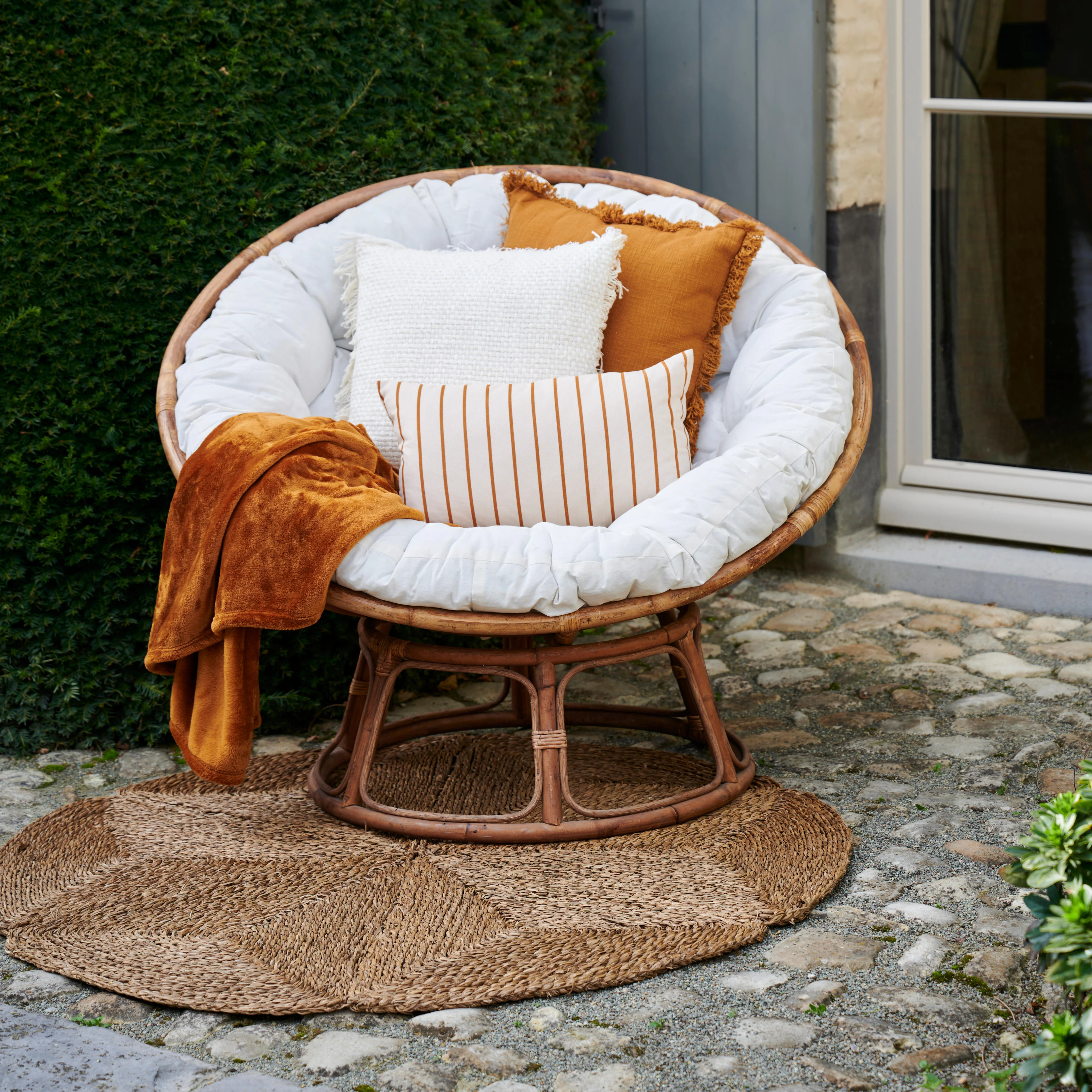 PAPASAN Lounge stoel naturel, gebroken witH 85 x B 102 x D 110 cm - Ø 113 cm