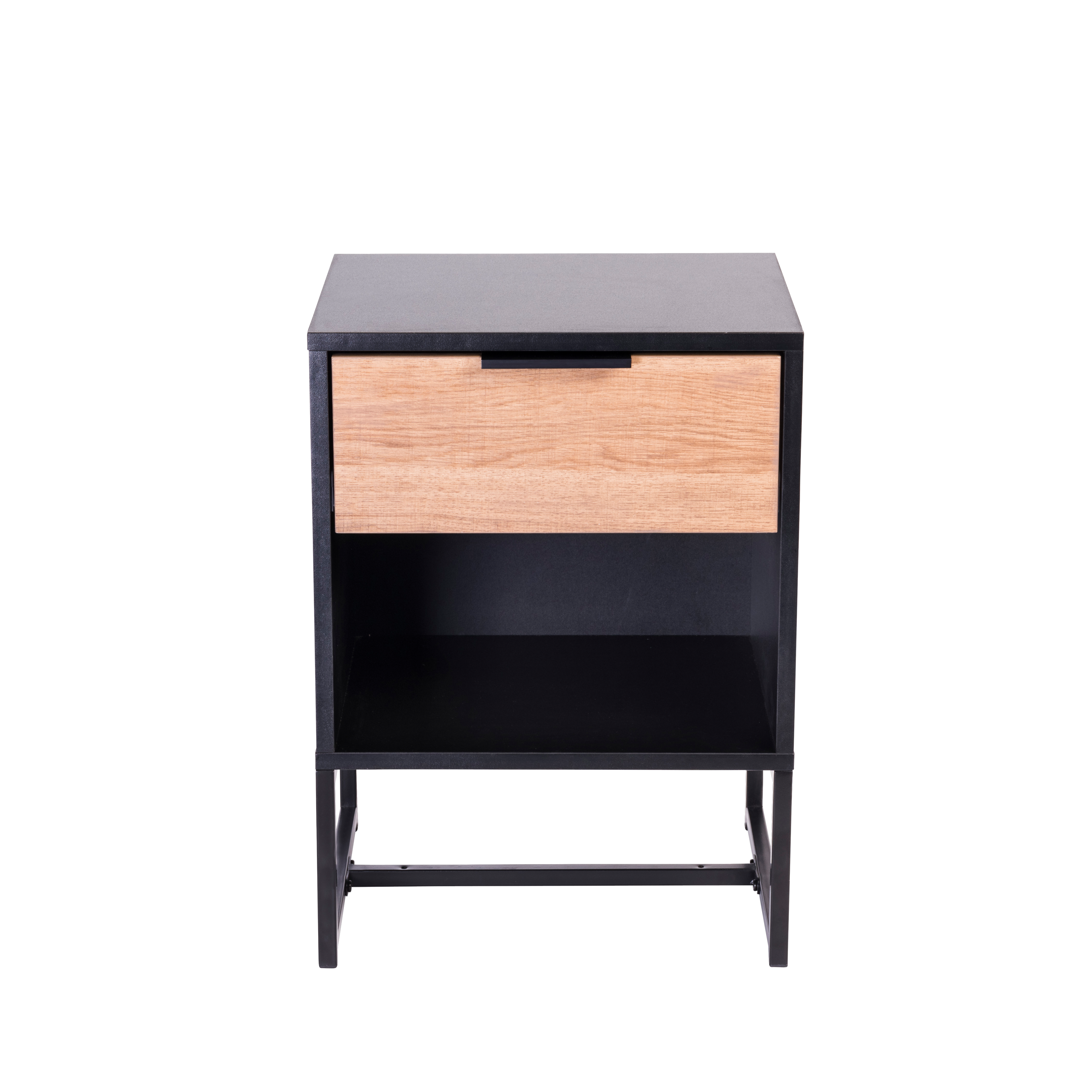 TRENTON Nachtkast zwart, naturelH 55,5 x B 40 x D 34 cm