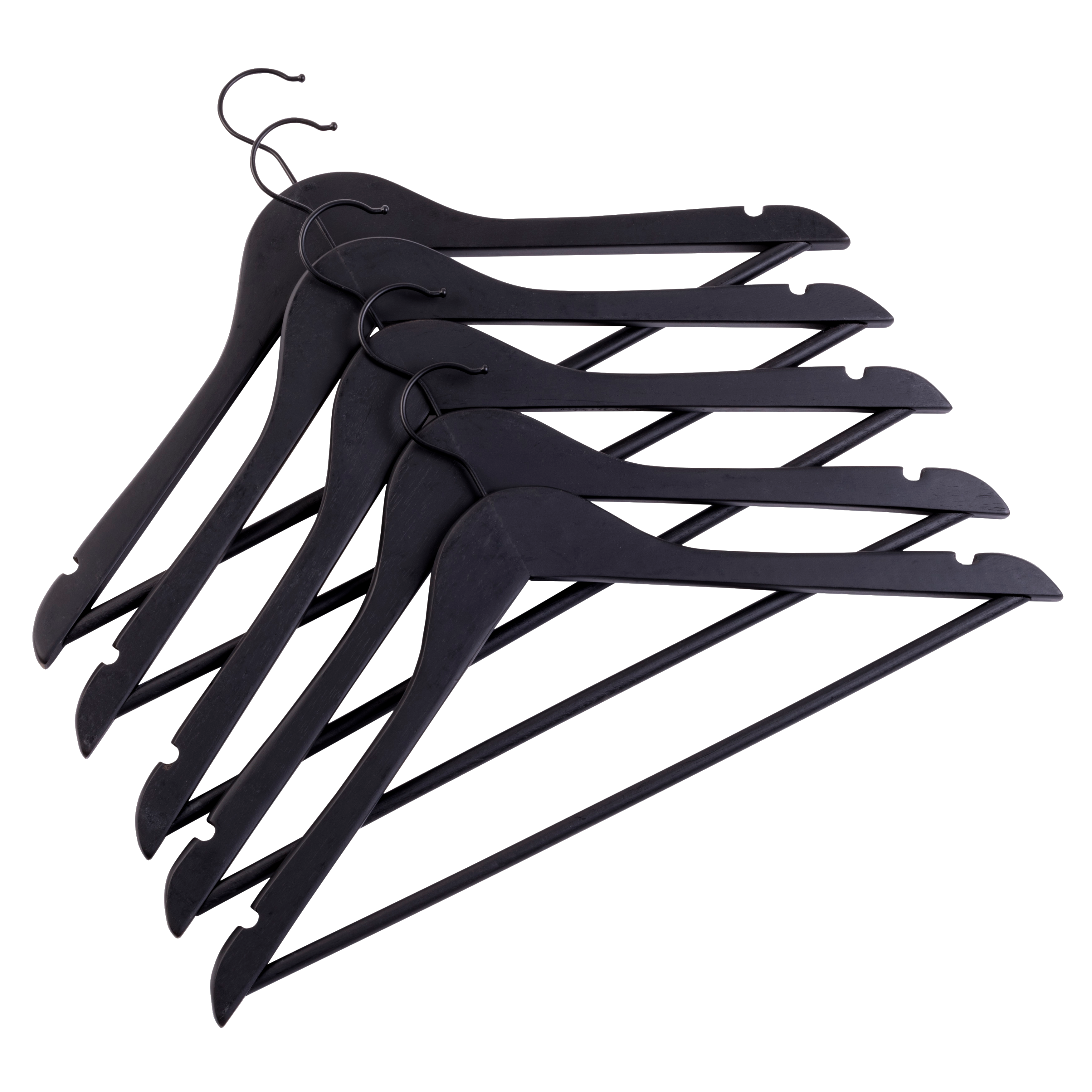 NEW WOOD Kleerhangers set van 5 zwartH 23 x B 44,5 x D 1,2 cm