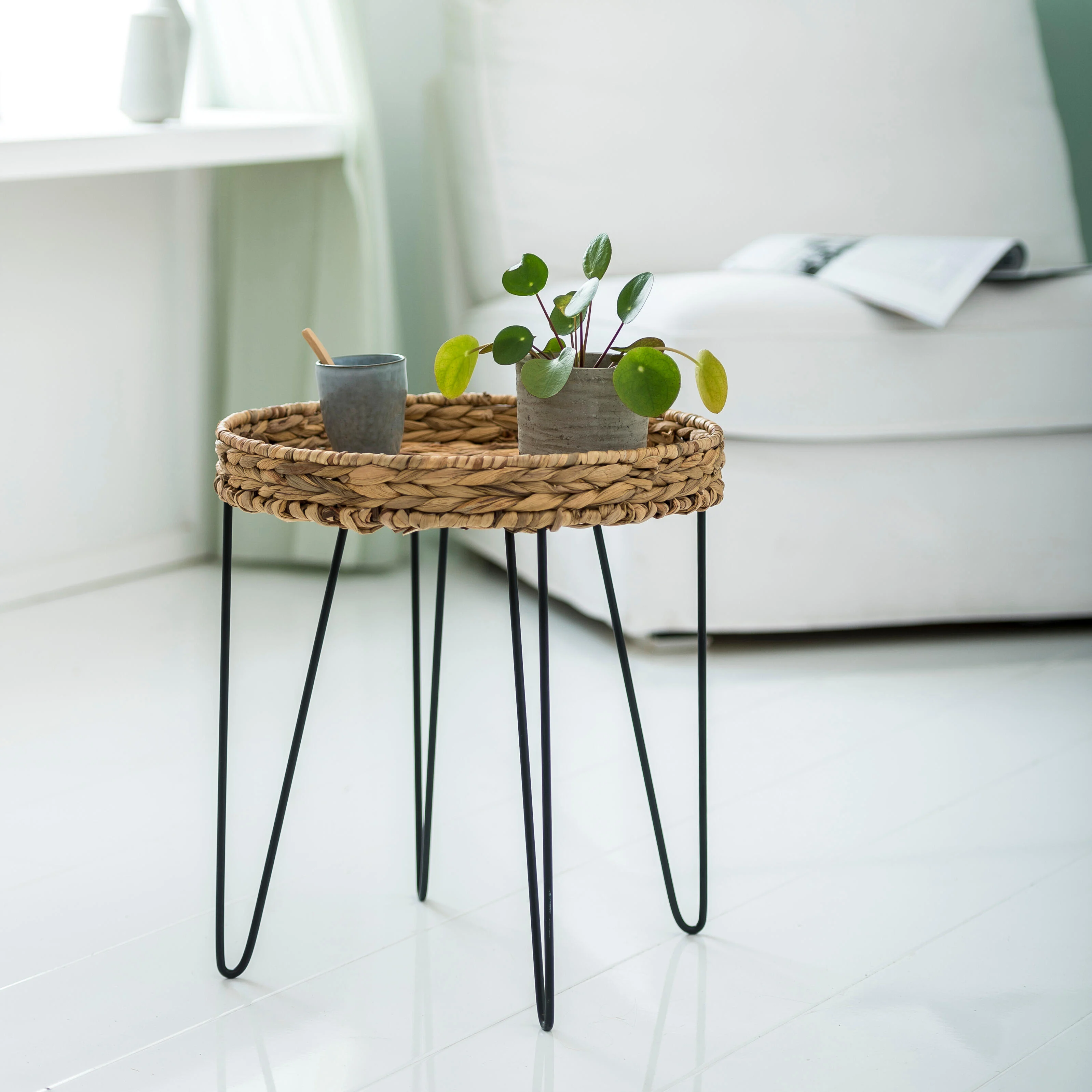 AKELA Bijzettafel zwart, naturelH 44 cm - Ø 40 cm