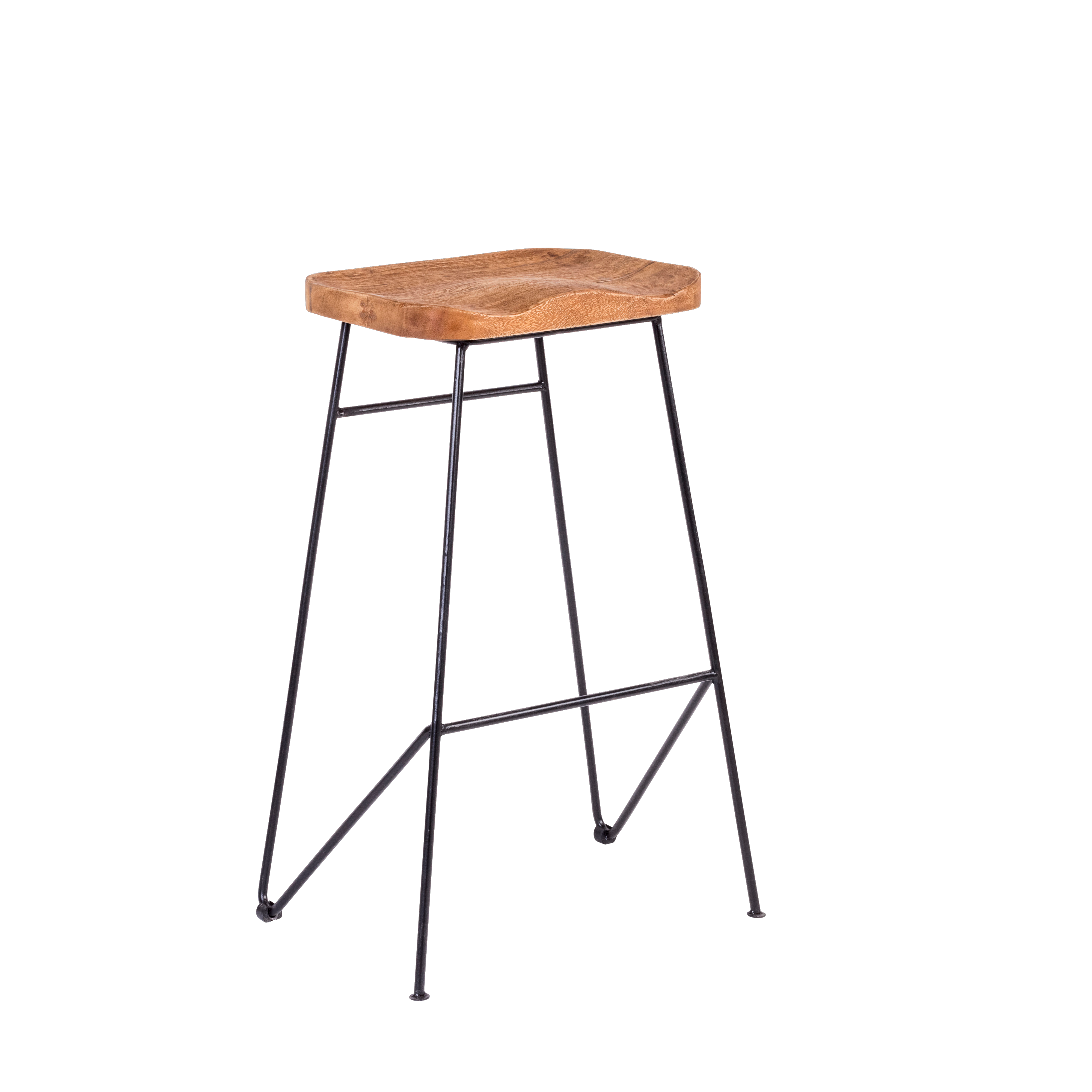 TEAK Barkruk zwart, naturelH 75 x B 40 x D 30 cm