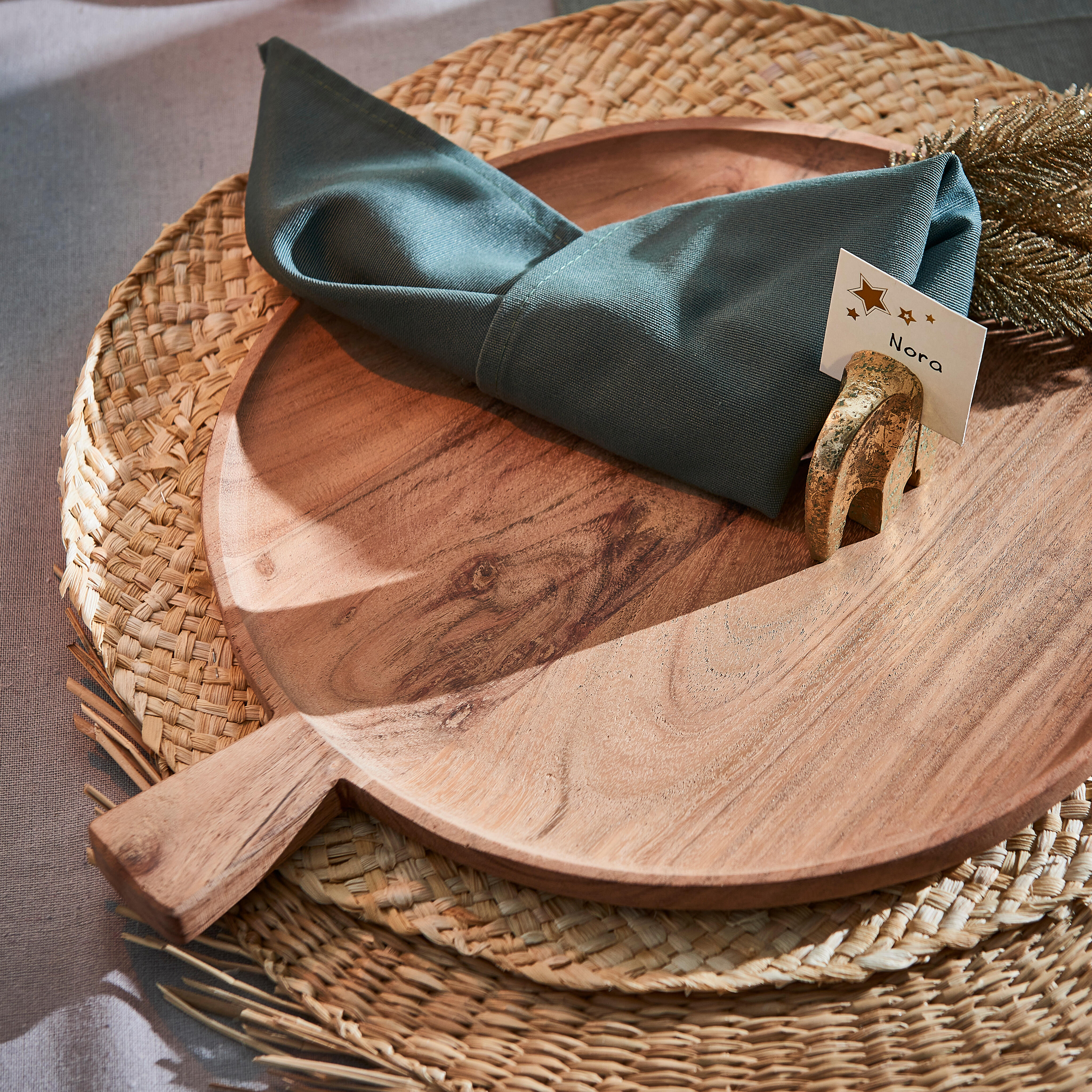 ACACIA CHIC Bord met handvat naturelH 1,5 x B 36 cm - Ø 30 cm