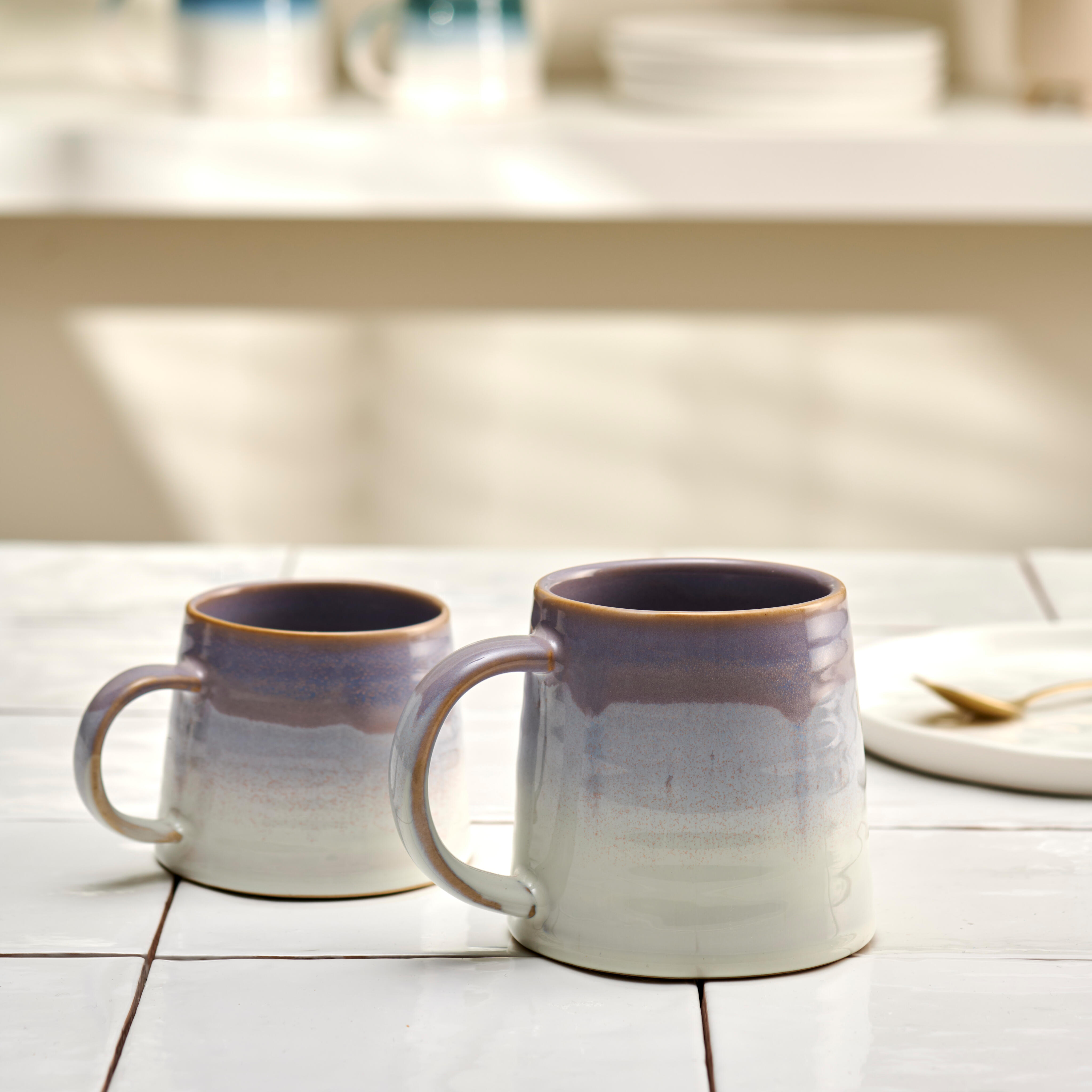 CORA Mok groen, paars - set van 4 H 9,5 cm - Ø 13 cm
