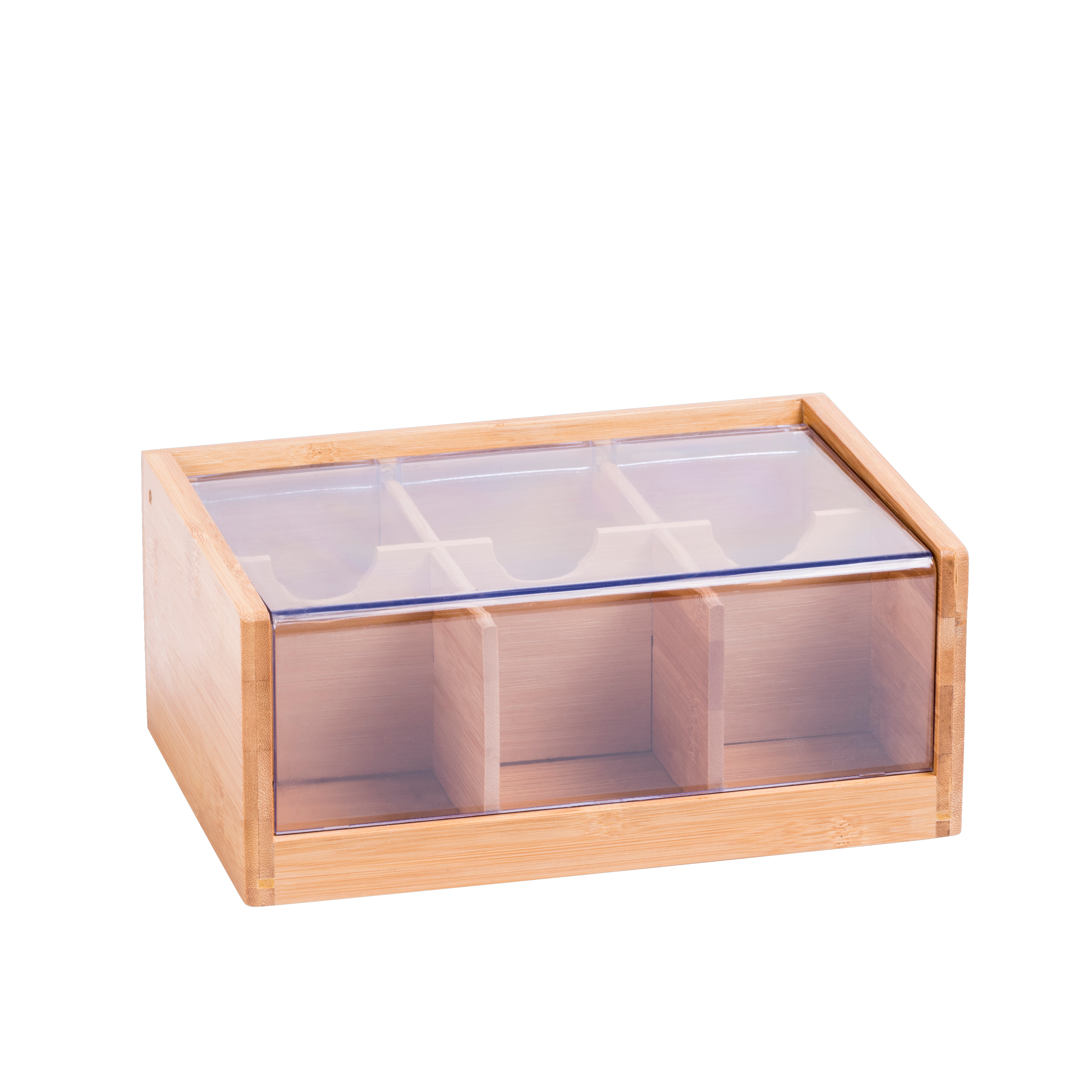 PANDA Theedoos 6 compartiment. transparant, naturelH 9 x B 22 x D 15 cm