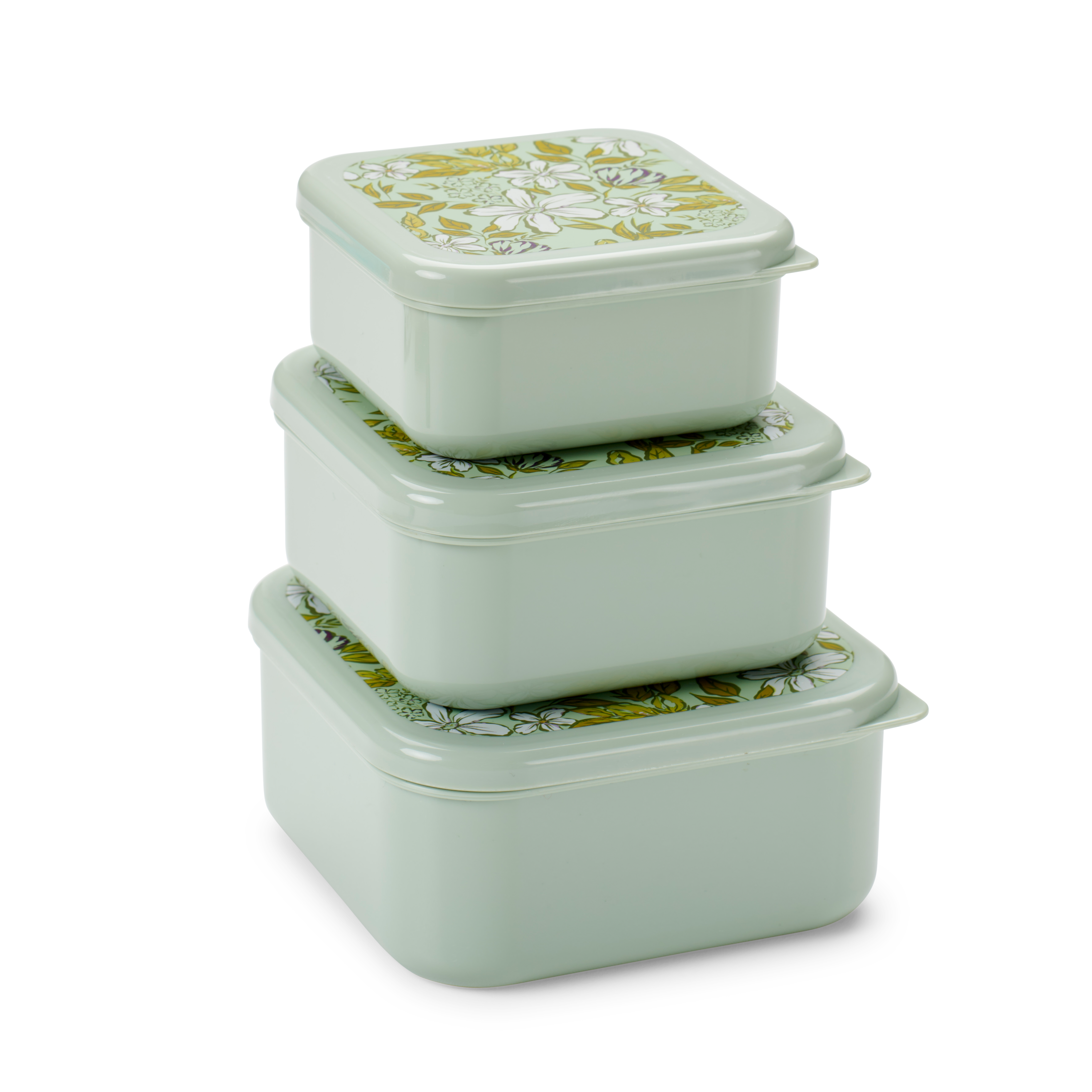 FRESHMOOD Snackdoosjes set van 3 seafoam + print Loulou kleur : seafoamH 4,3 x B 8 x D 8 cm