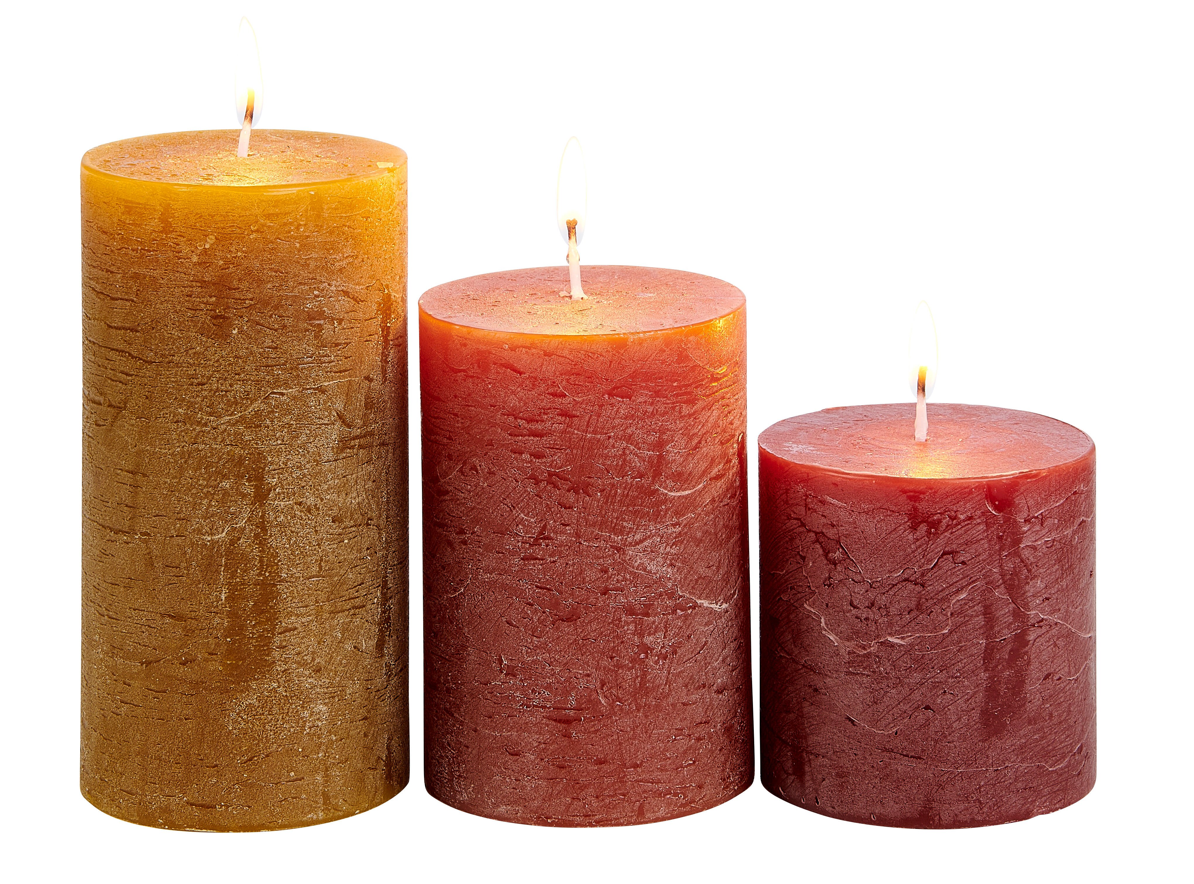 RUSTIC Kaarsen set van 3 bruin, rood, groenH 7 cm - Ø 7 cm