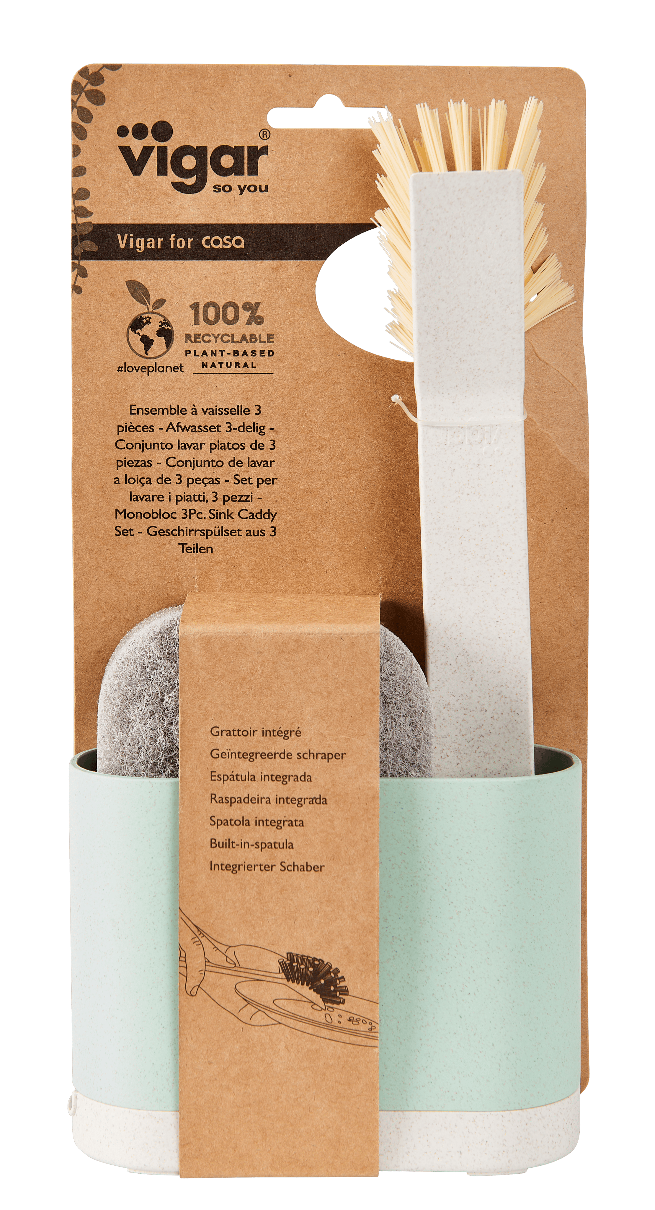 JASMIN Afwasborstel/houder met spons groenH 26 x B 5 x L 12 cm