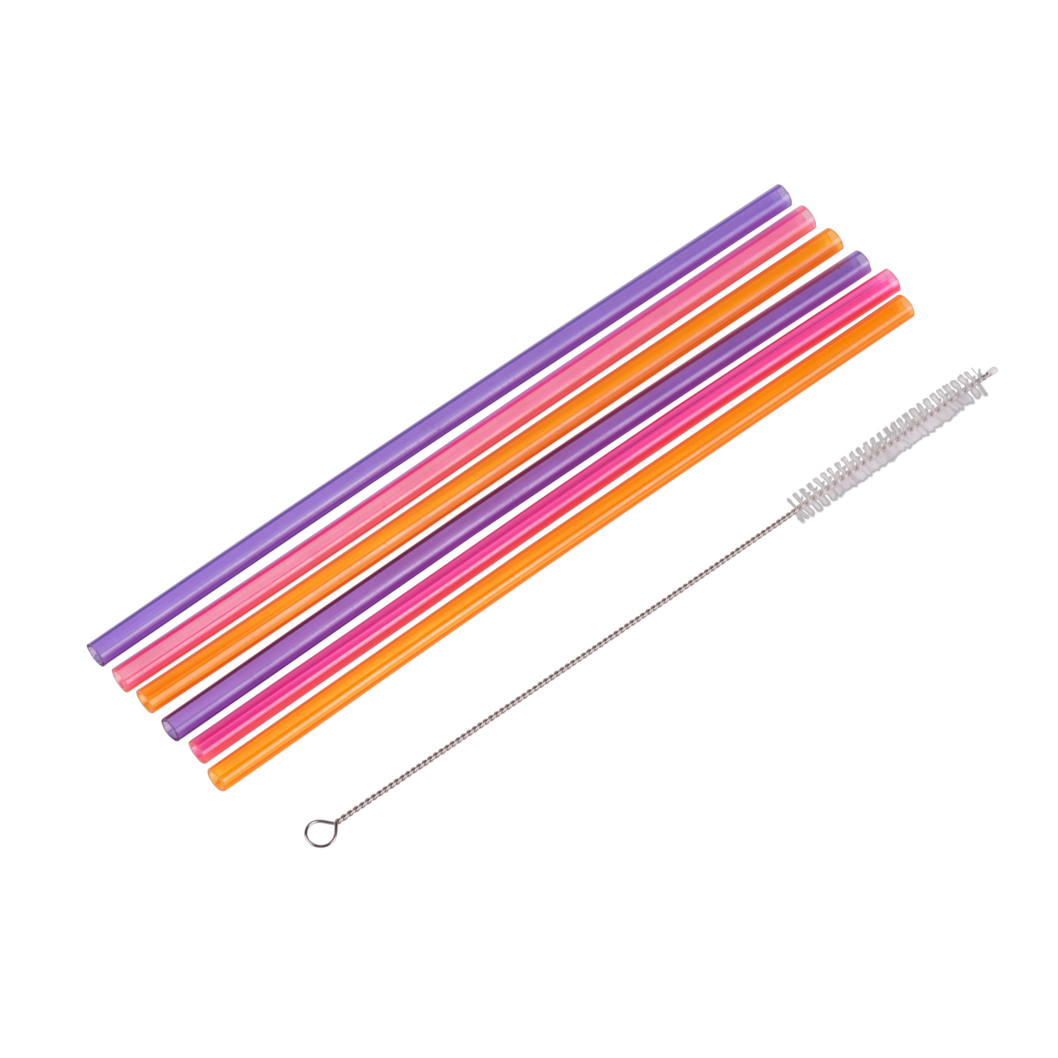 SLURP Herbruikb.rietjes set van 6 mix van 3 kleuren oranje, paars, rozeL 23 cm