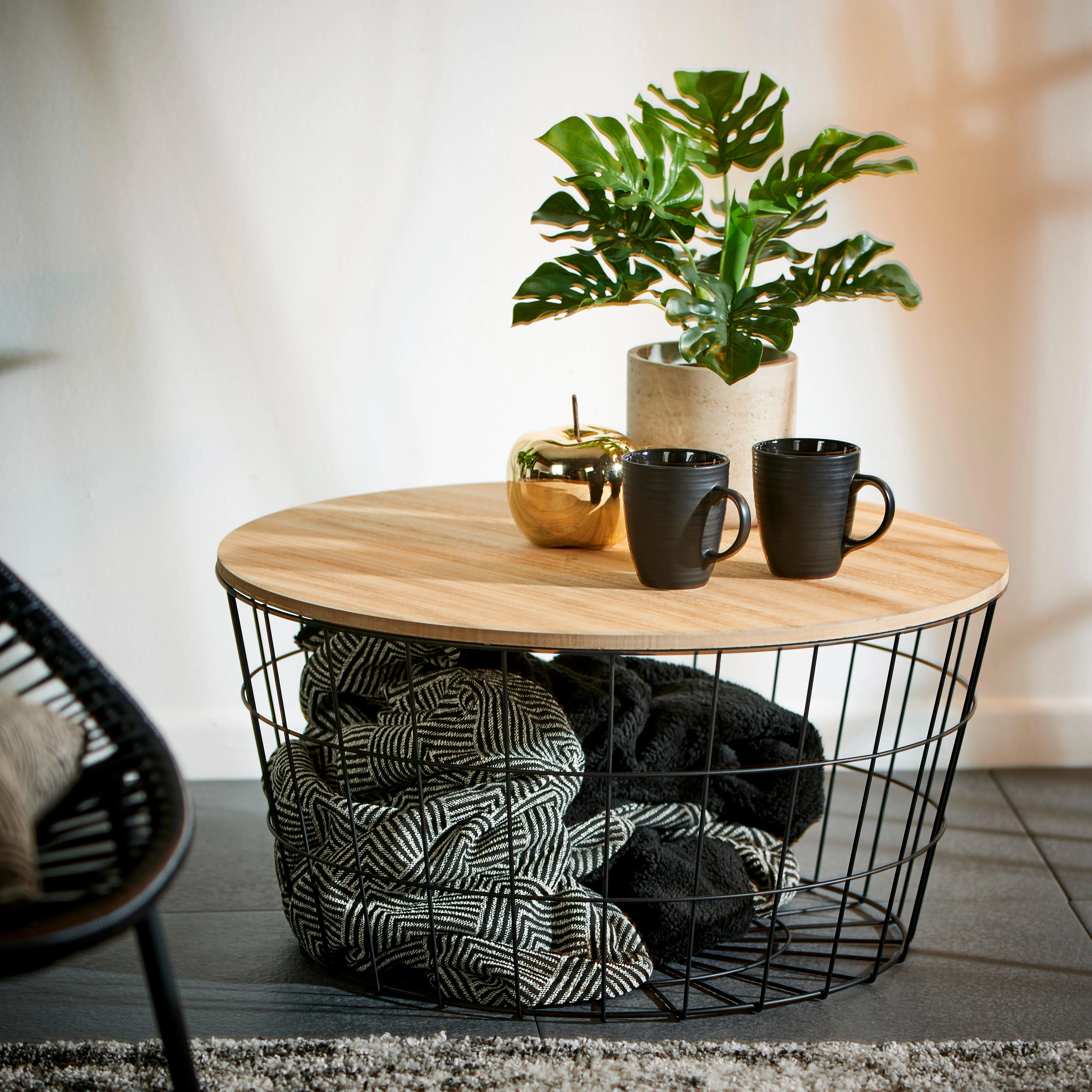 WIRE XL Bijzettafel zwart, naturelH 34,5 cm - Ø 67 cm