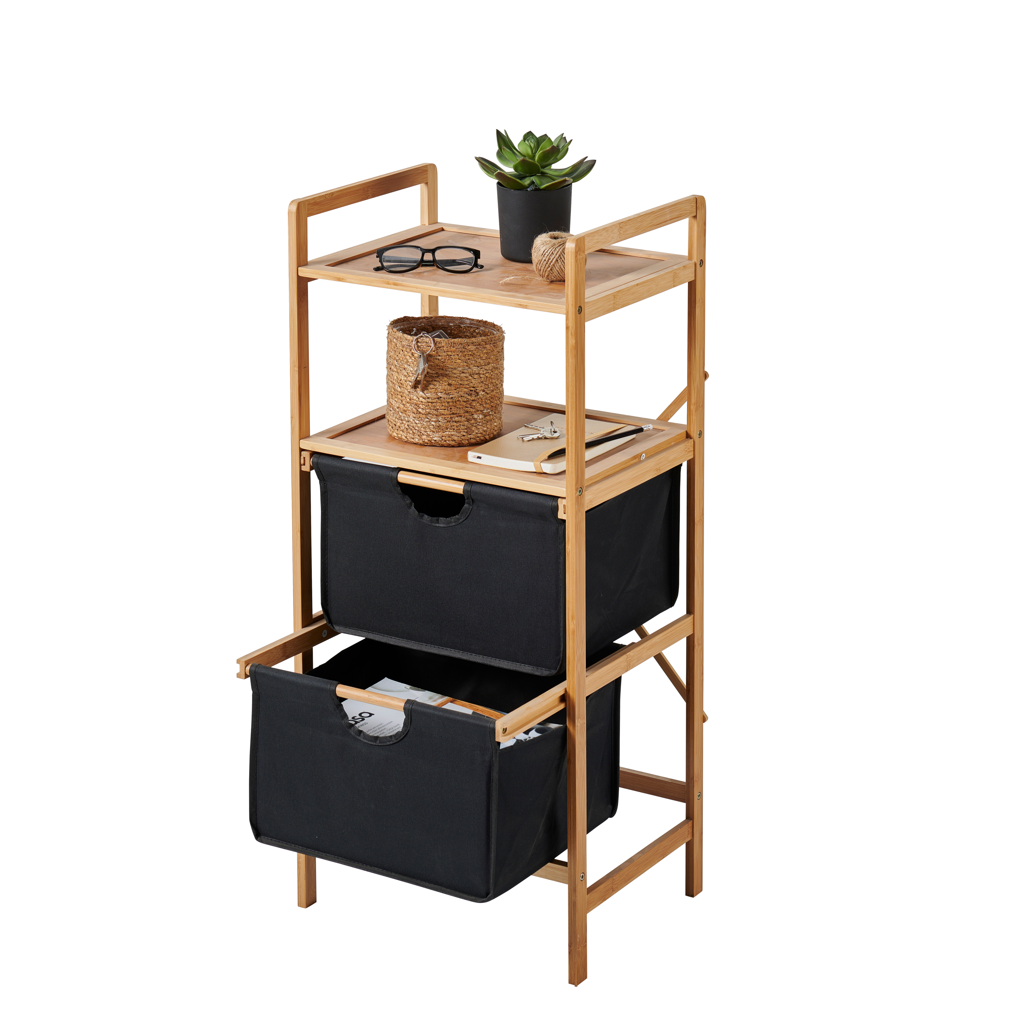 BAMBOO 2-ladekast zwart, naturelH 96 x B 44 x D 33 cm