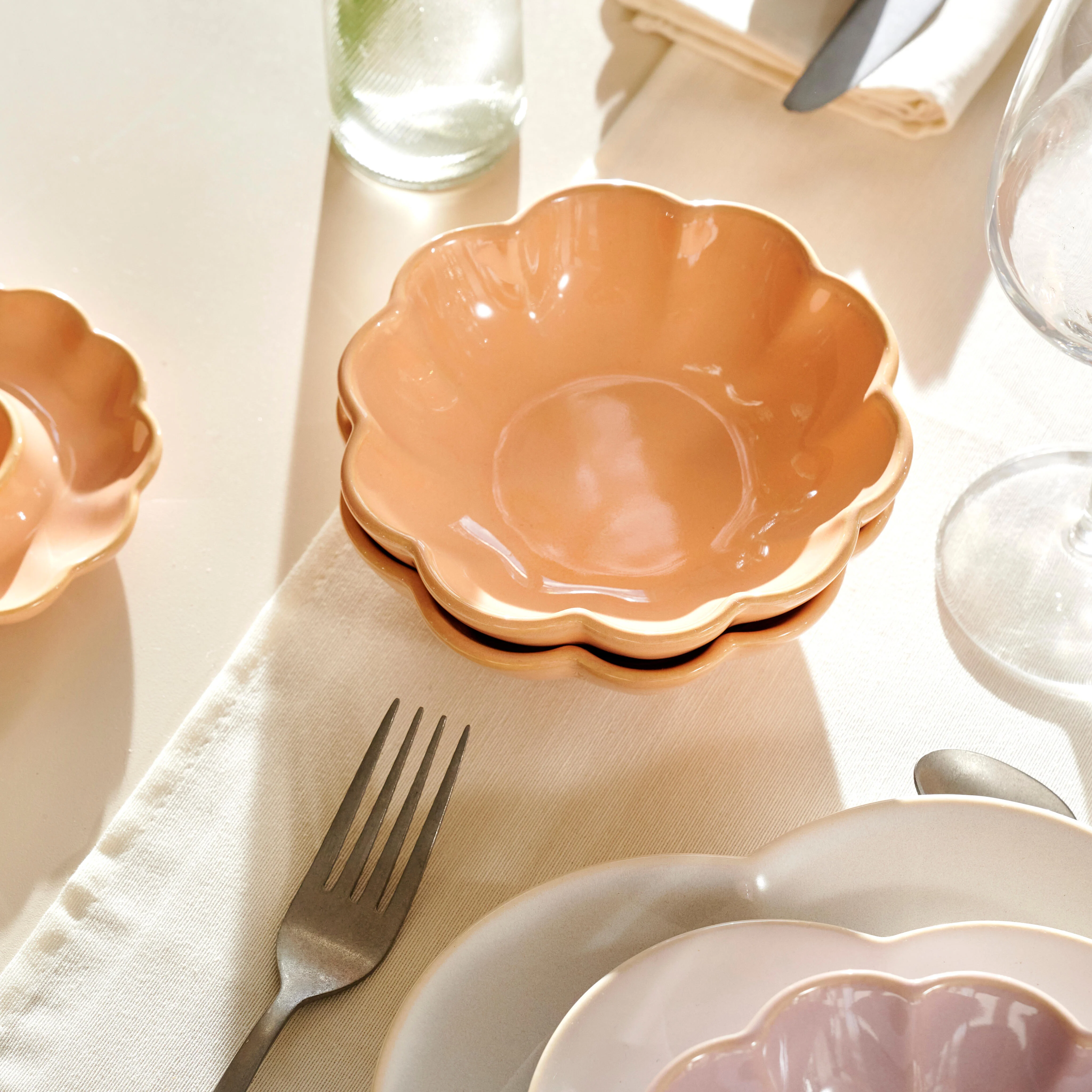 DAHLIA Bowl 18 CL oranje - set van 4 H 2 cm - Ø 13 cm