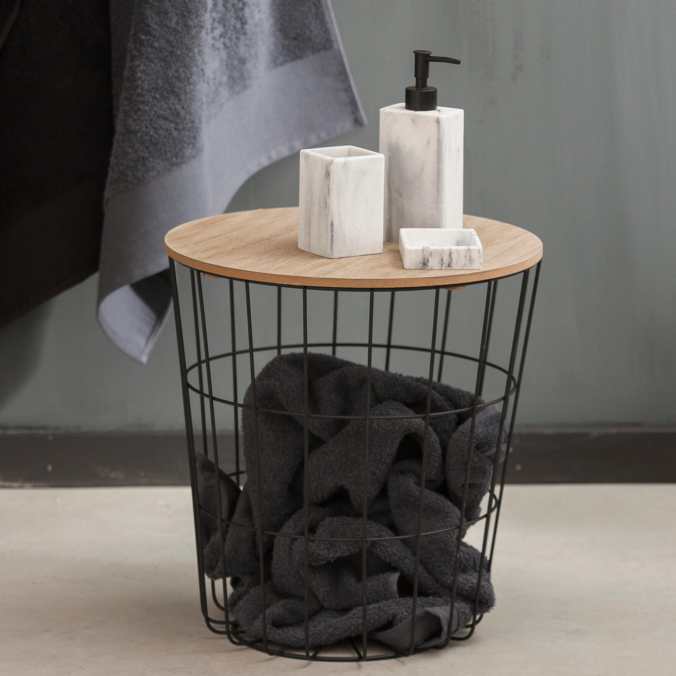 WIRE Bijzettafel zwart, naturelH 41,5 cm - Ø 39,5 cm