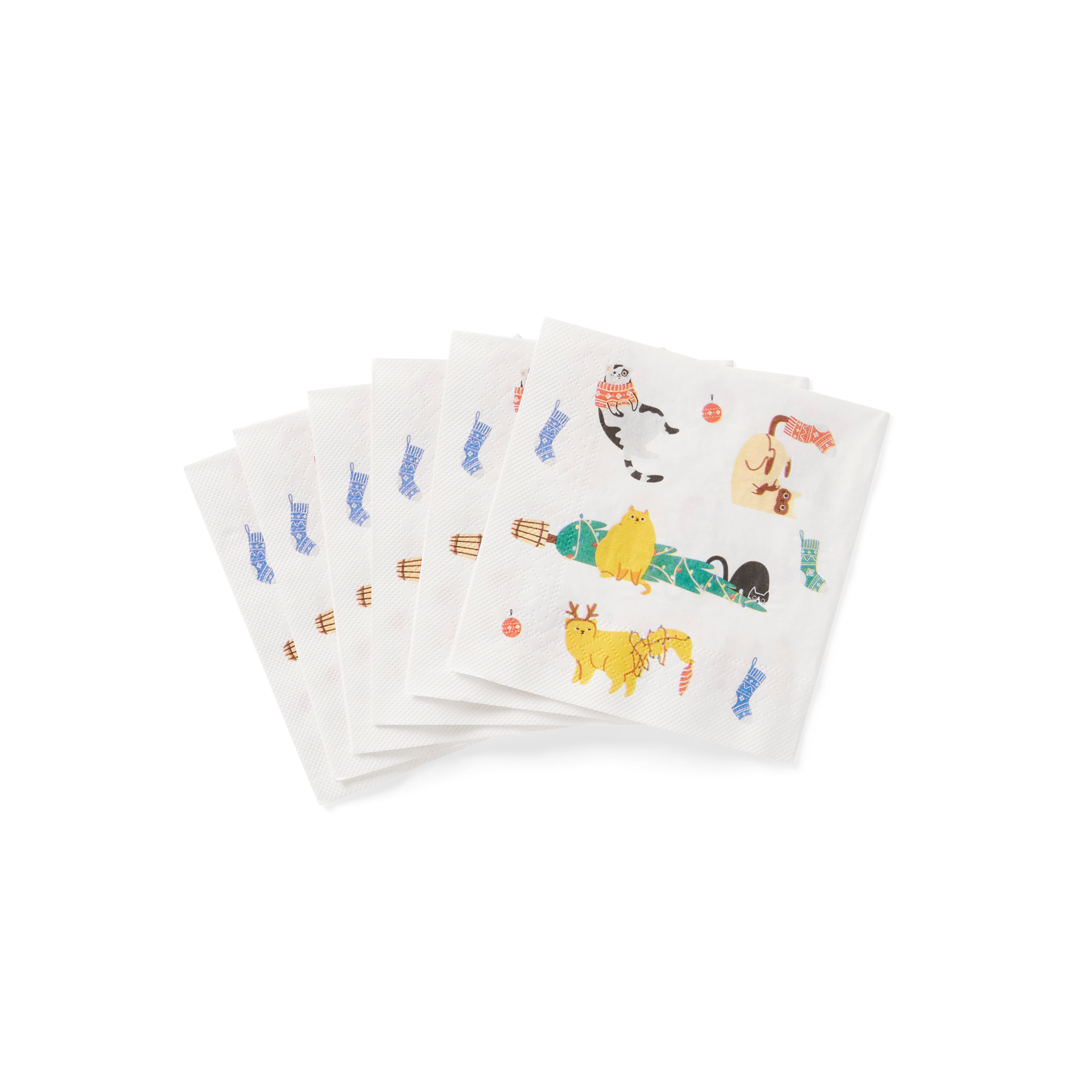 X-MAS FUNCATS Set van 20 servetten multicolorB 25 x L 25 cm