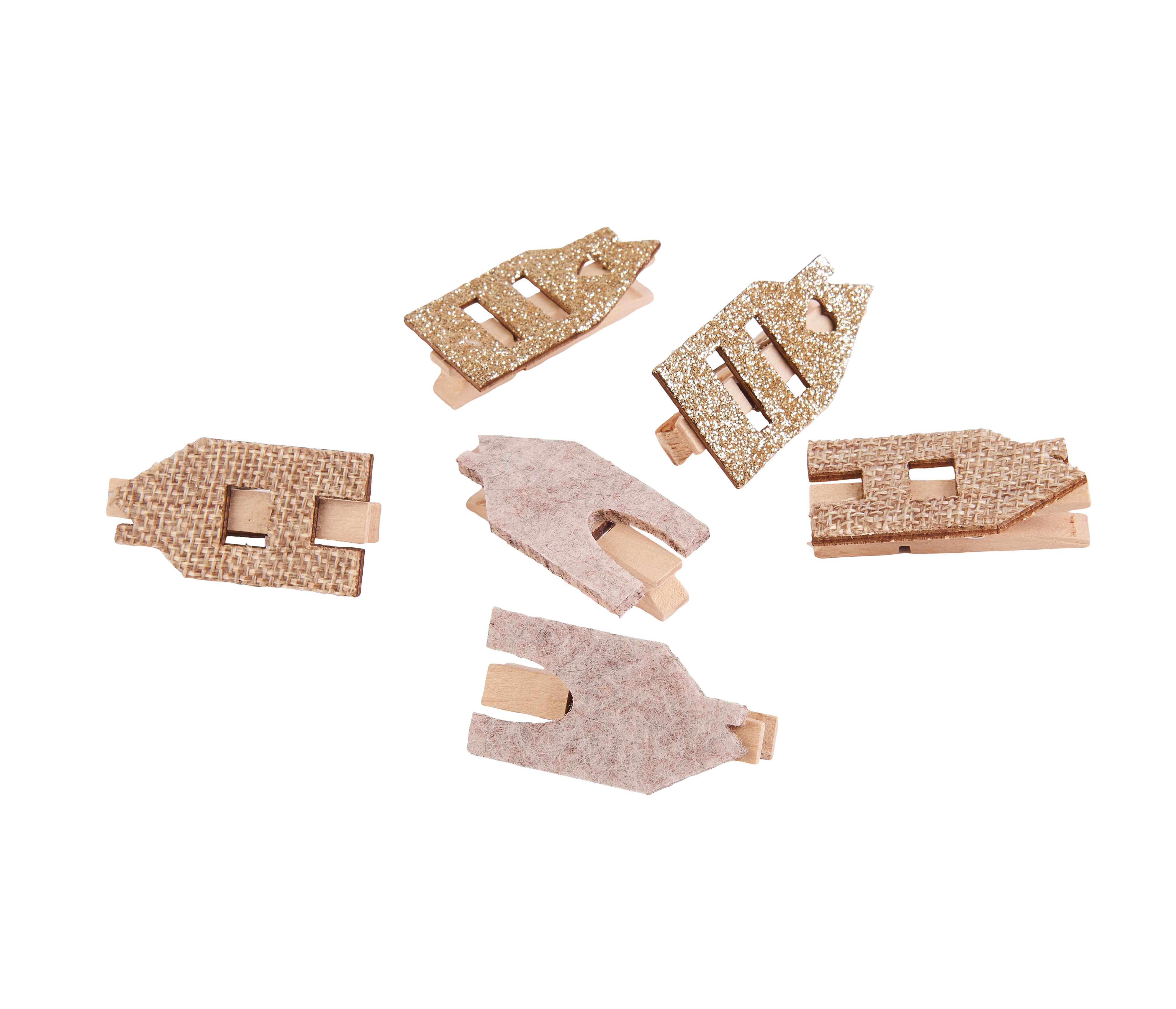 HOUSES Decoclips set van 6 naturelH 4,8 x B 2,5 x D 1,8 cm - CASA