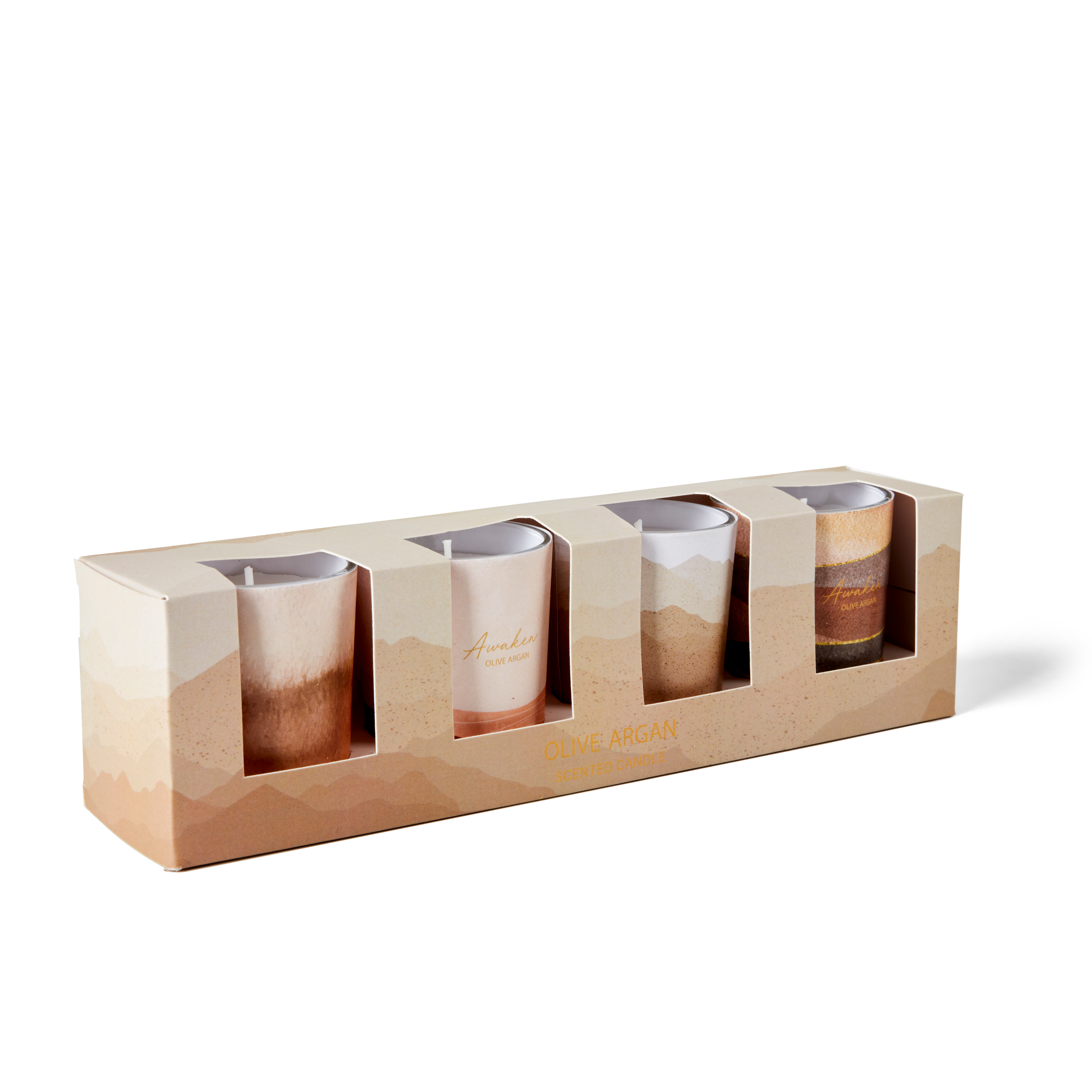 MIRA Geurkaarsen S/4 bruin, crème, beigeH 6,7 cm - Ø 5,5 cm