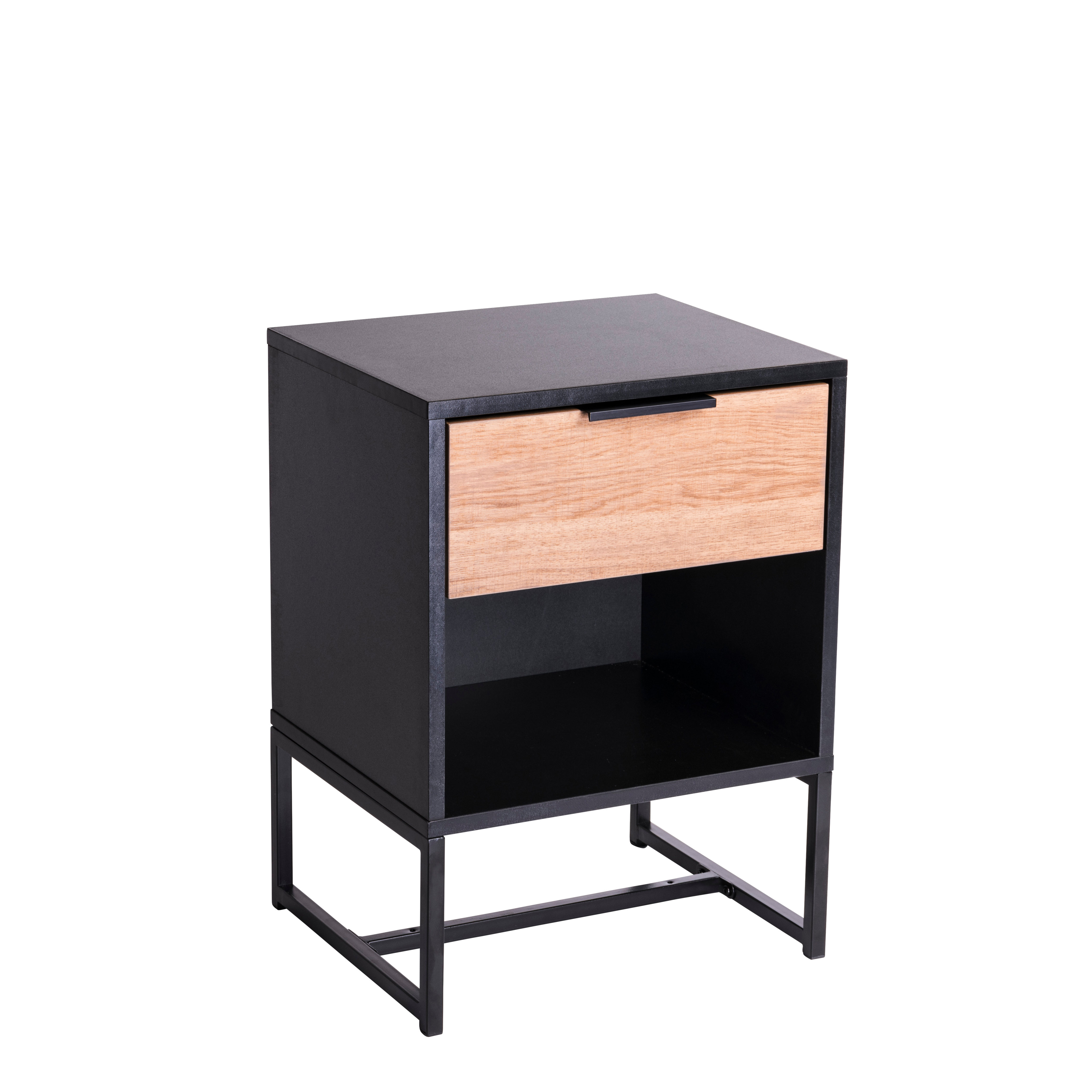 TRENTON Nachtkast zwart, naturelH 55,5 x B 40 x D 34 cm