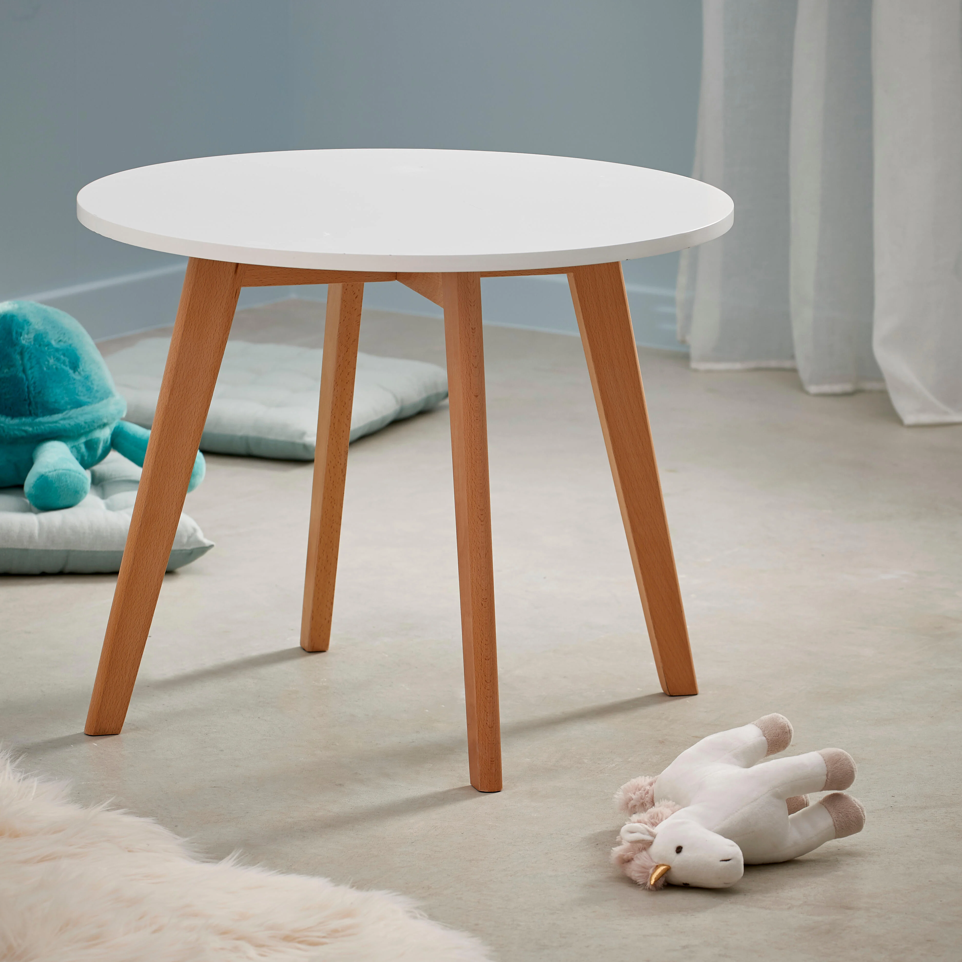 MATHIAS Kindertafel wit, naturelH 49 cm - Ø 60 cm