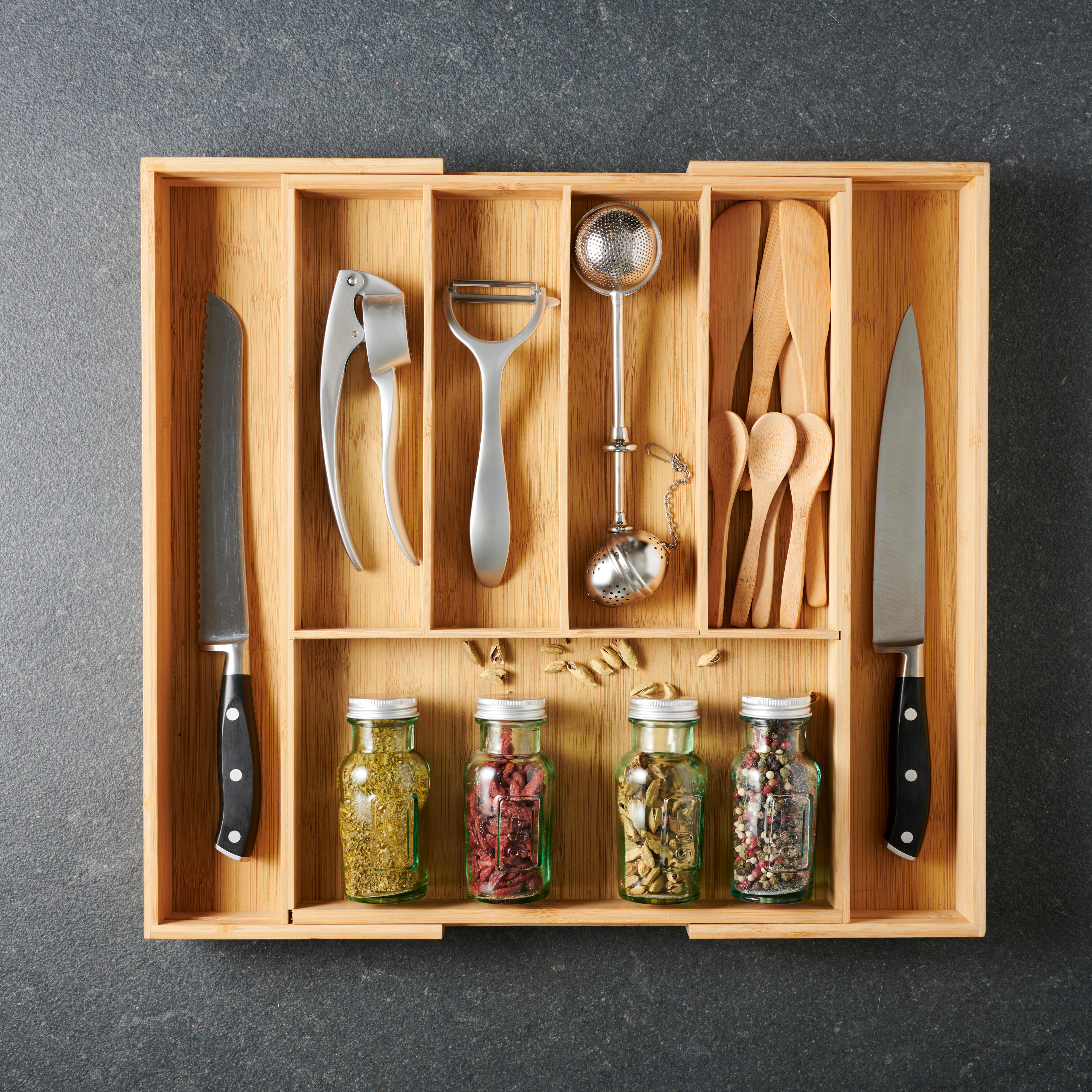 BAMBOO Lade organiser uitschuifbaar naturelH 5 x B 33 x D 43 cm