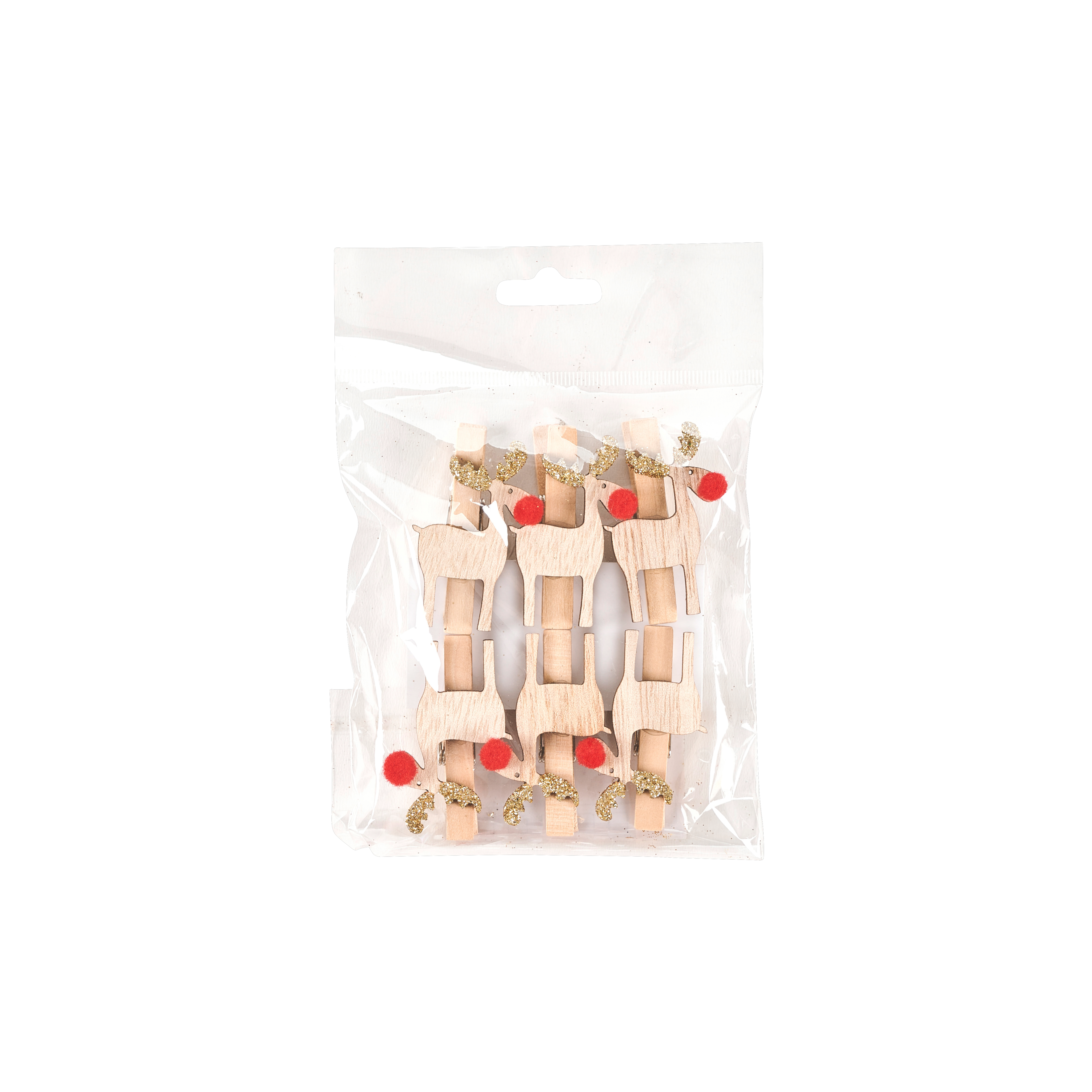 RED NOSES Decoratieve clip set van 6 rood, naturelH 5 x B 3 cm