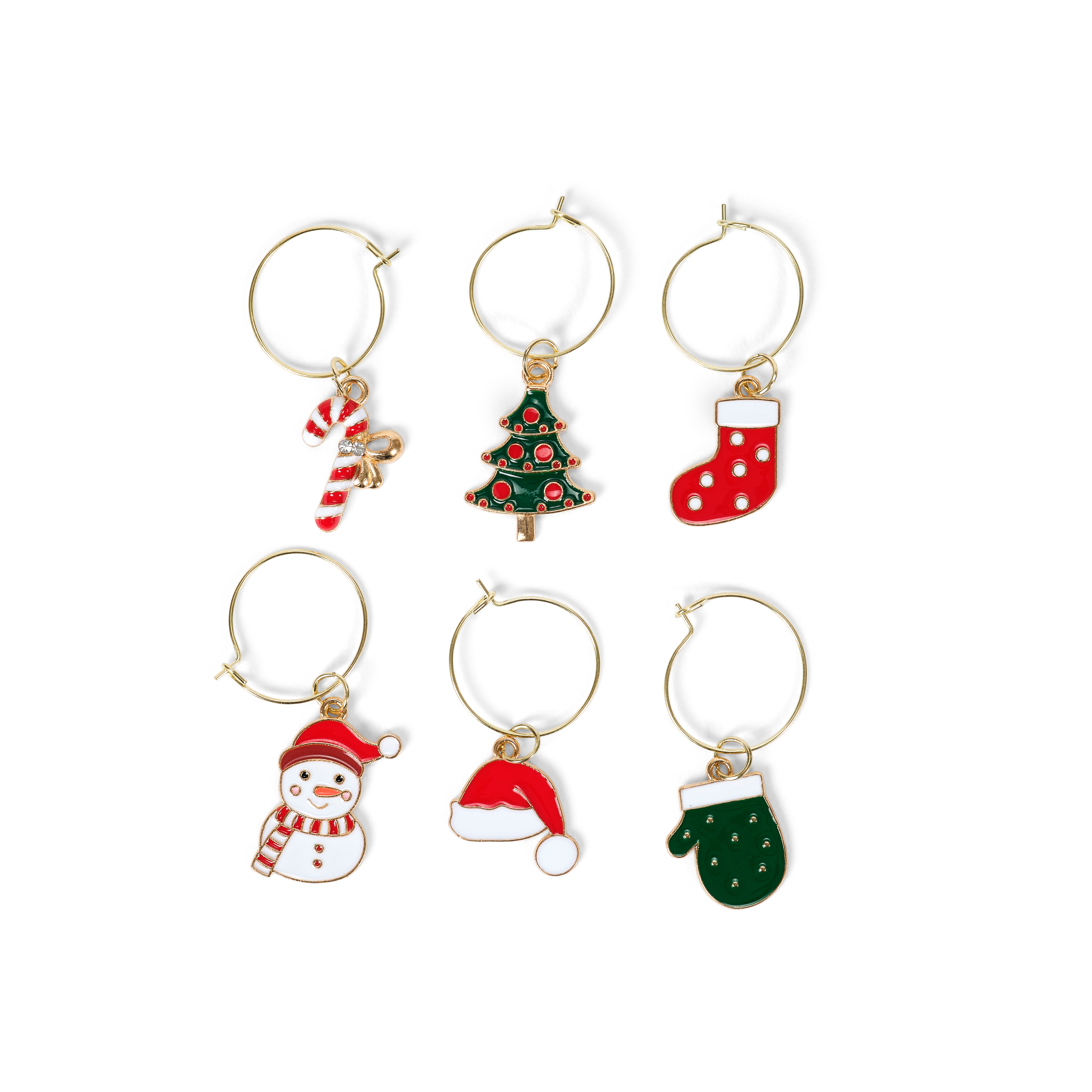 X-MAS COLOR Glasmarkers set van 6 wit, goud, donkerrood, donkergroenØ 2,5 cm