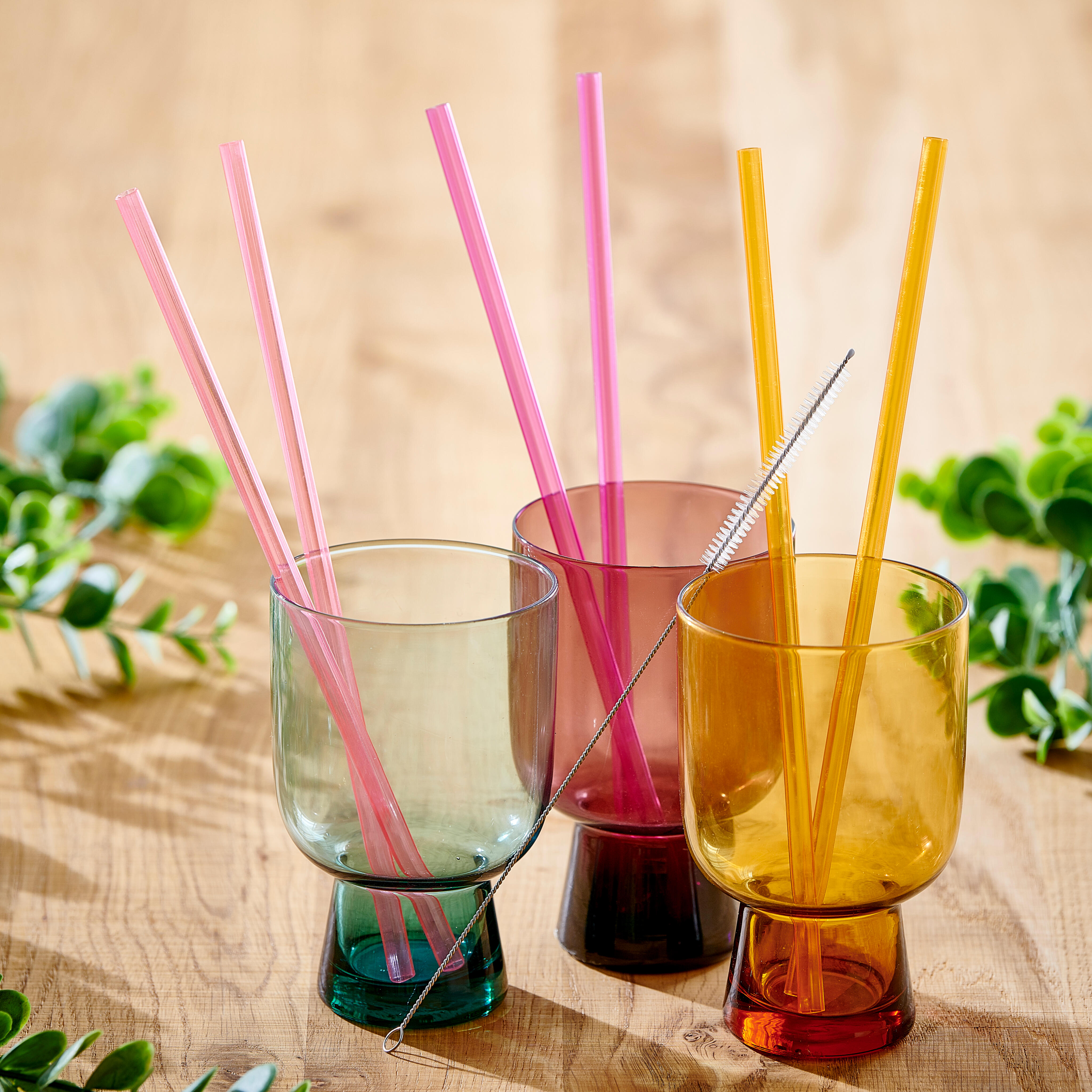 SLURP Herbruikb.rietjes set van 6 mix van 3 kleuren oranje, paars, rozeL 23 cm
