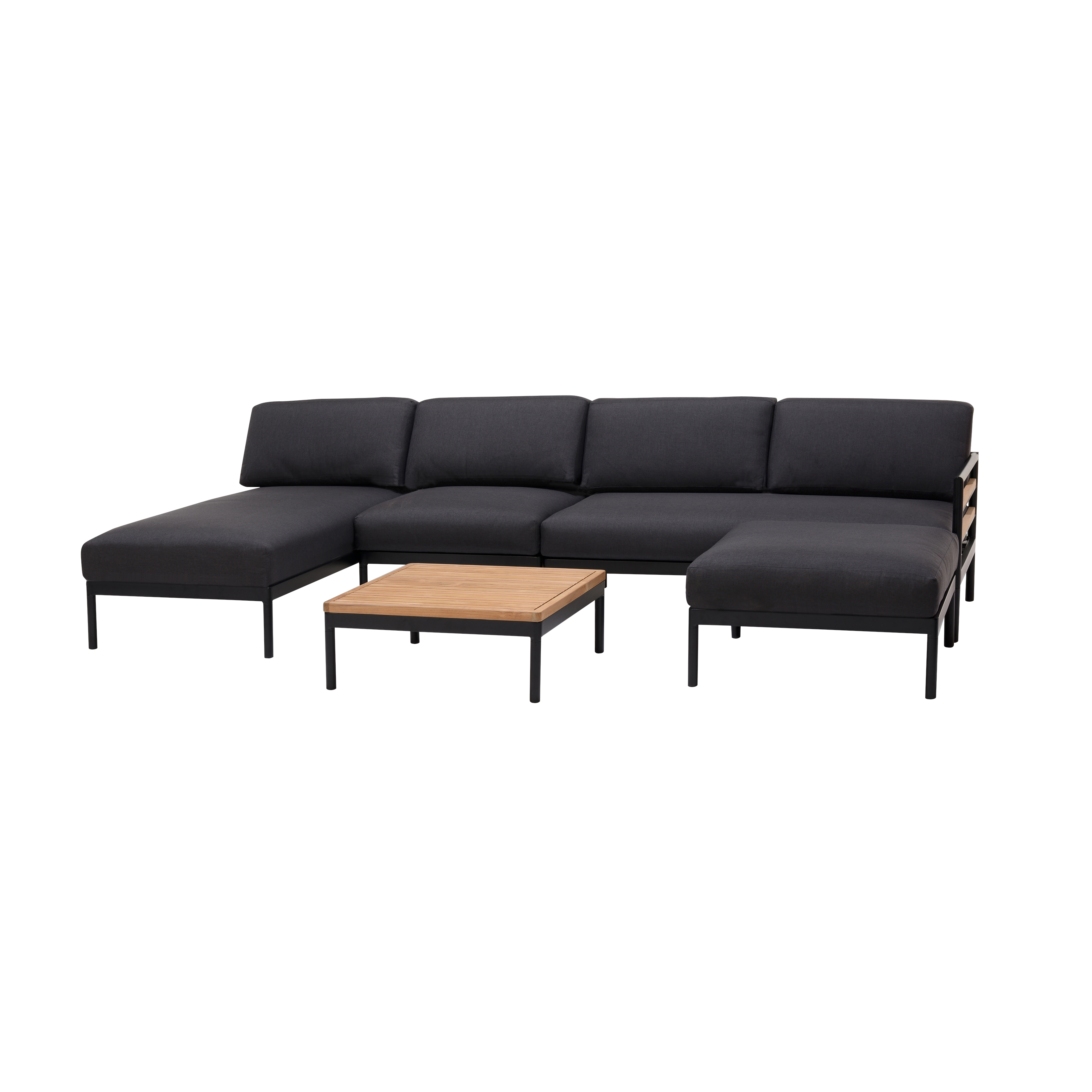 HANNA Lounge teak bank zwartH 59 x B 150,9 x D 77,2 cm