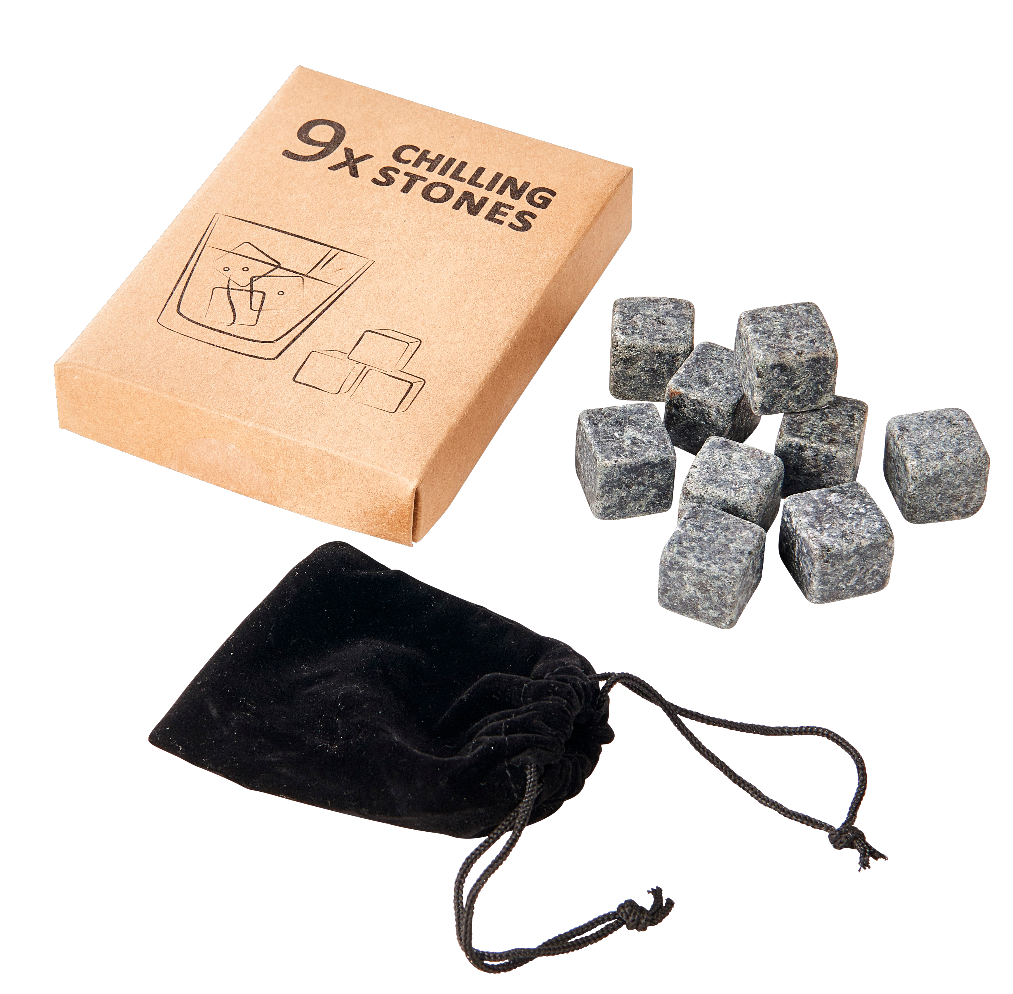WHISKEY Koelstenen set van 9 donkergrijsH 2 x B 2 cm
