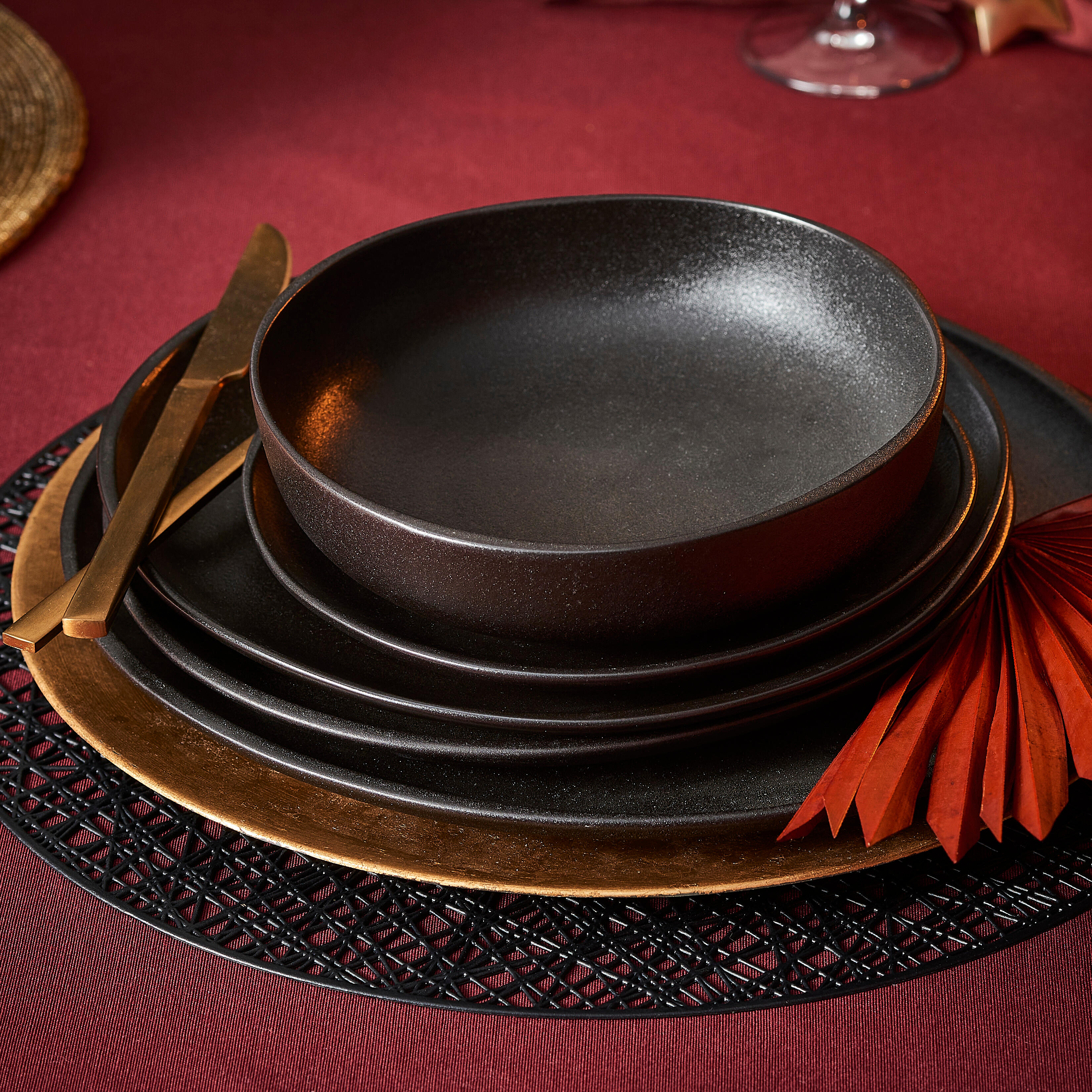 MAGMA Bord zwart - set van 6 Ø 26 cm