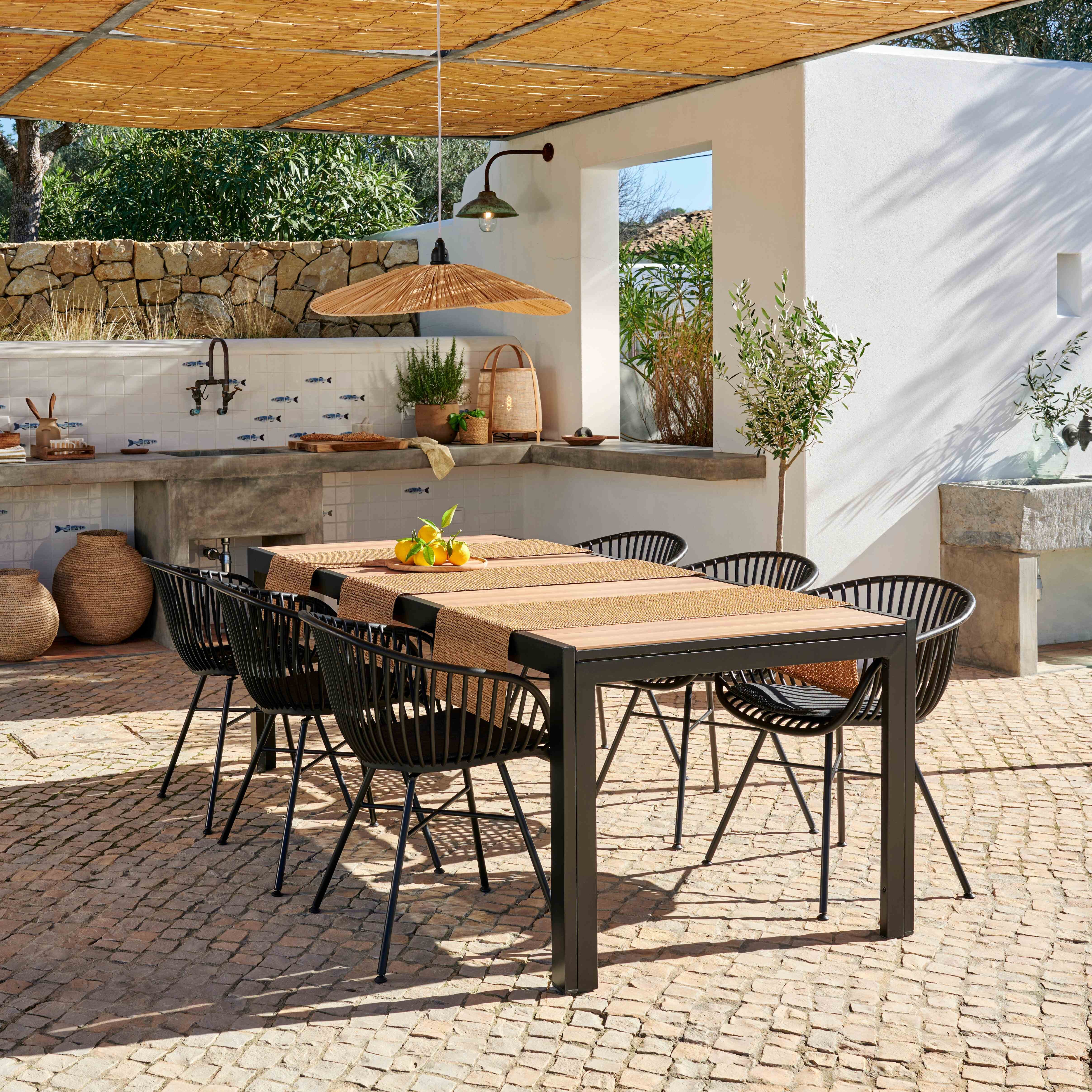 ETHAN & LOIC Tuinset zwartTafel en 8 stoelen