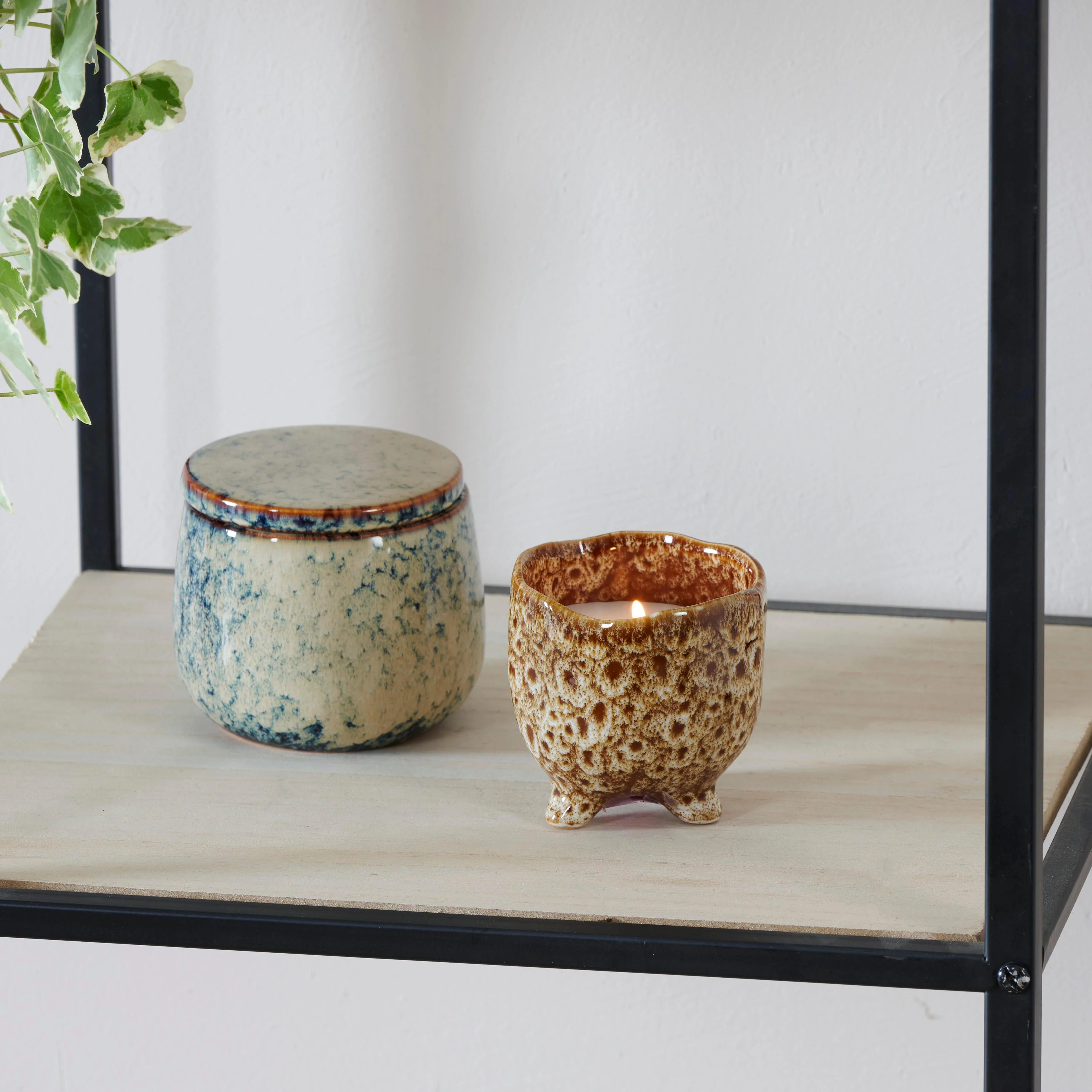 CERAMIC Kaars in pot bruinH 8 cm - Ø 8 cm