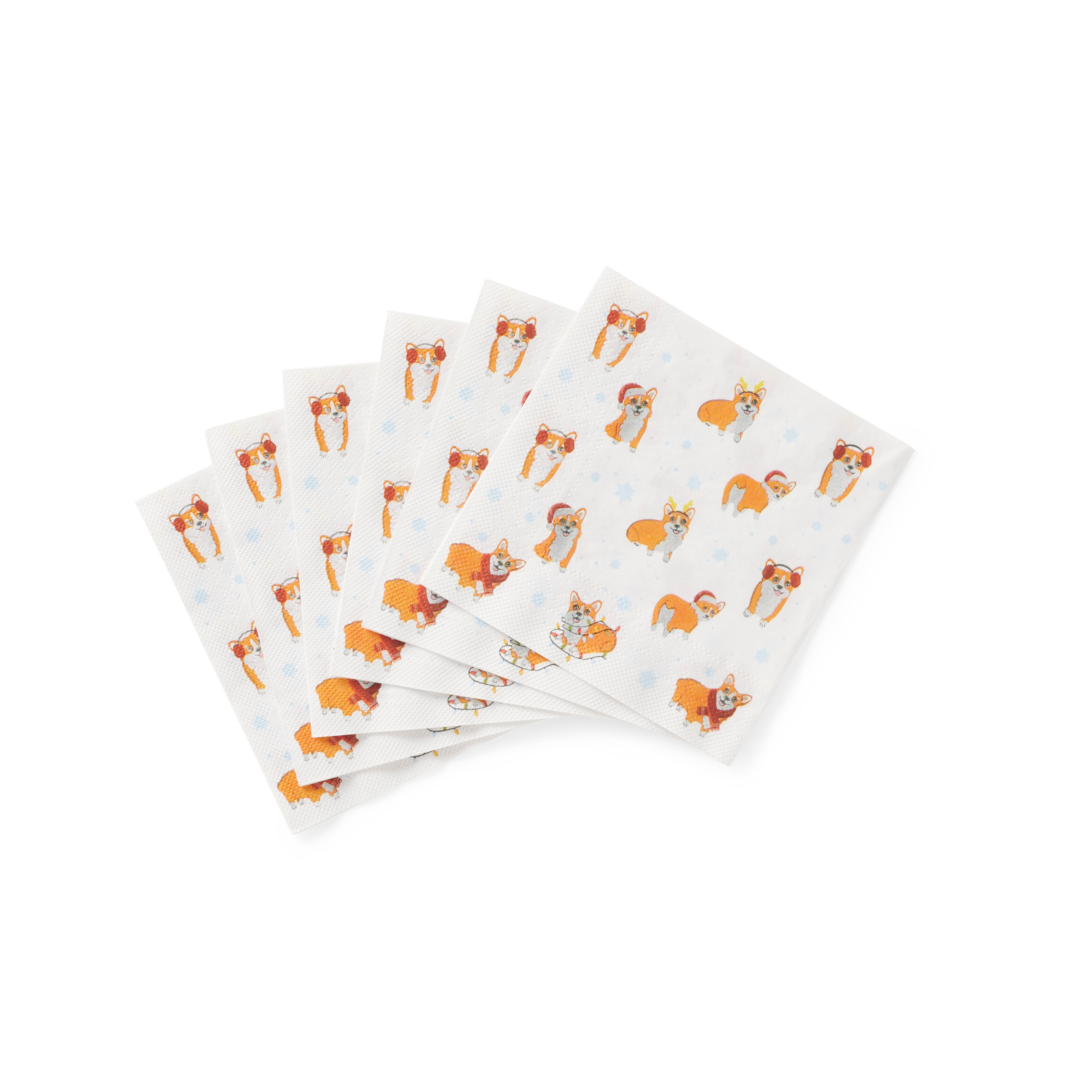 X-MAS CORGIES Set van 20 servetten multicolorB 25 x L 25 cm
