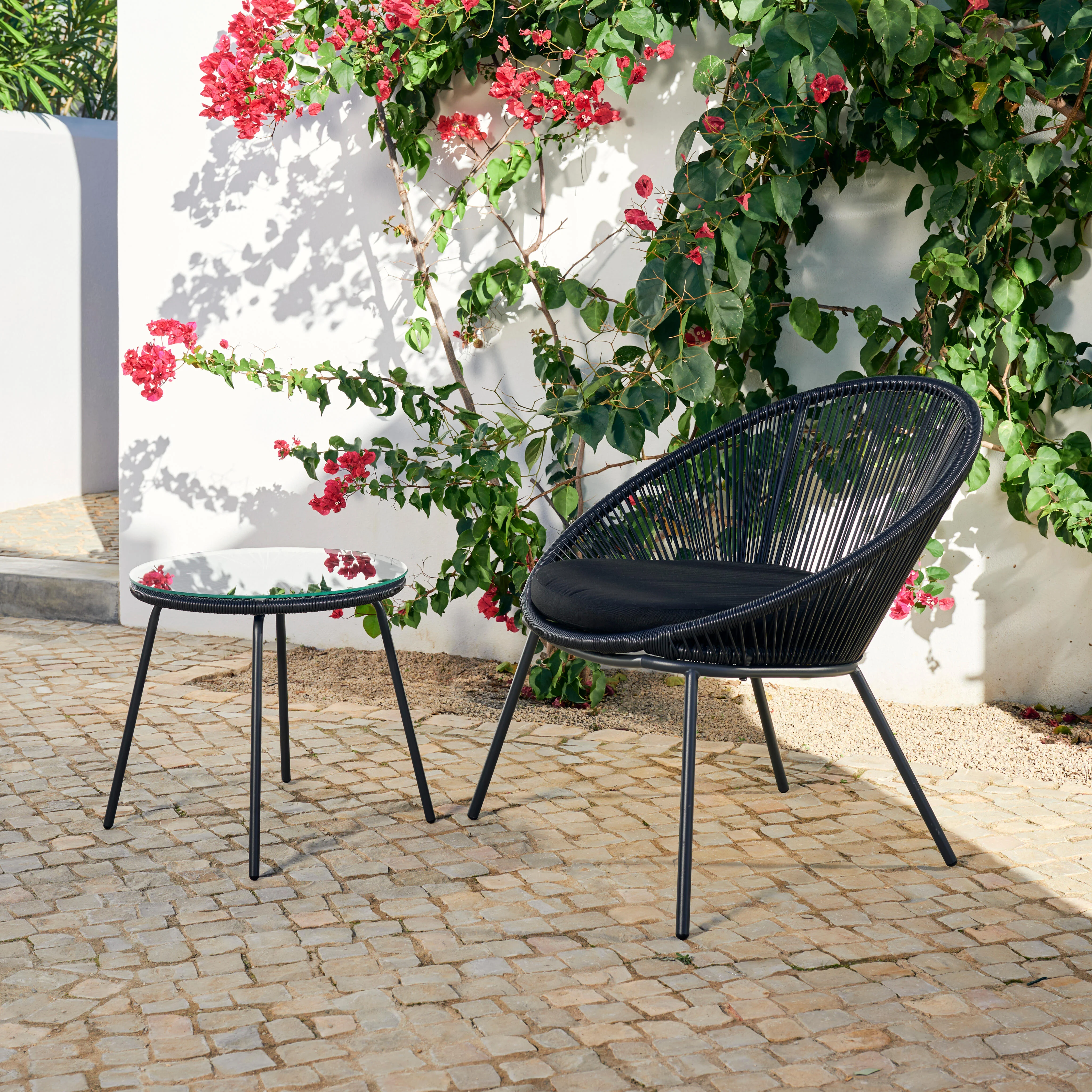 ACAPULCO Lounge tafel zwartH 42 cm - Ø 45 cm